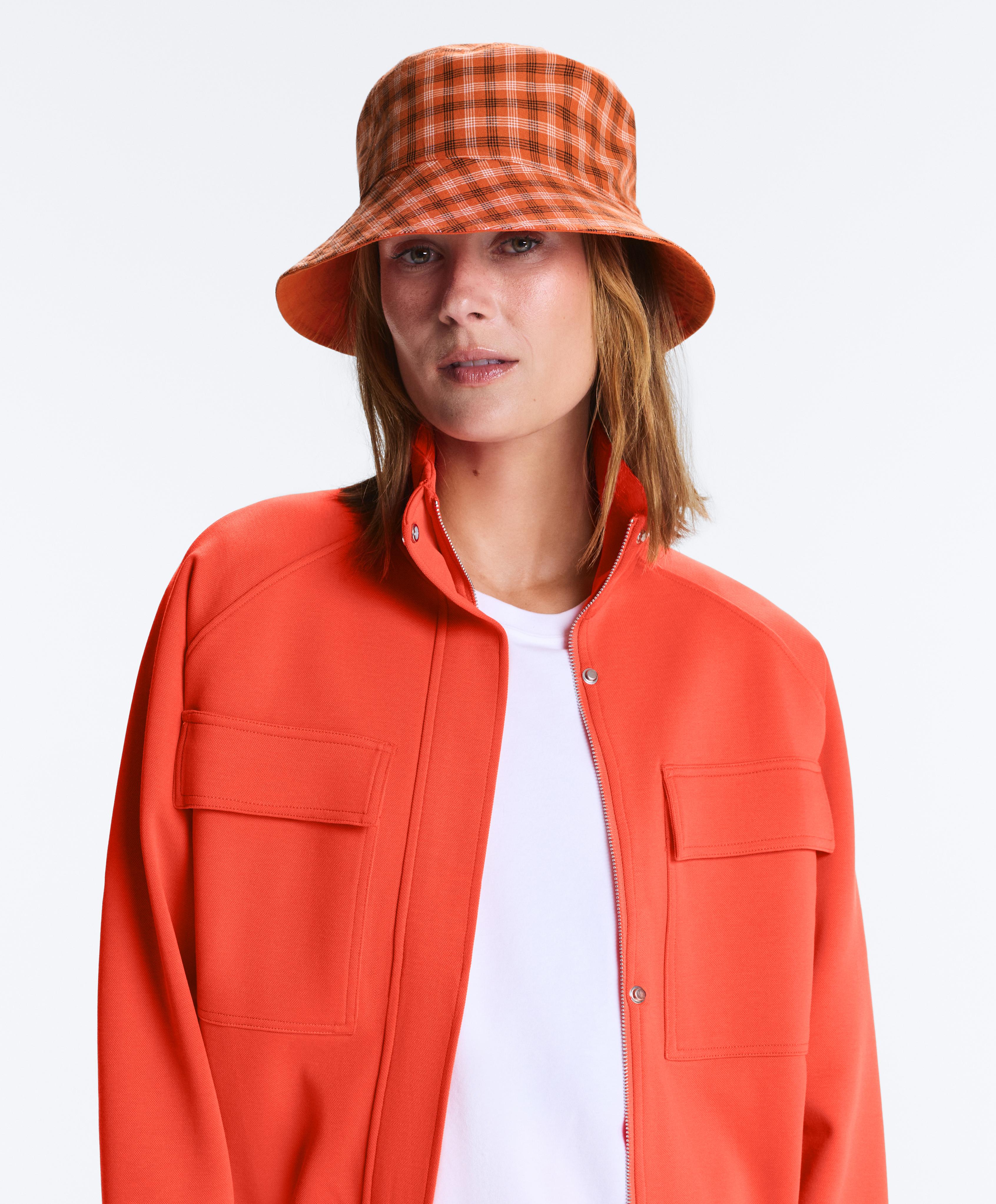 Reversible cotton blend check bucket hat — BRIGHT ORANGE