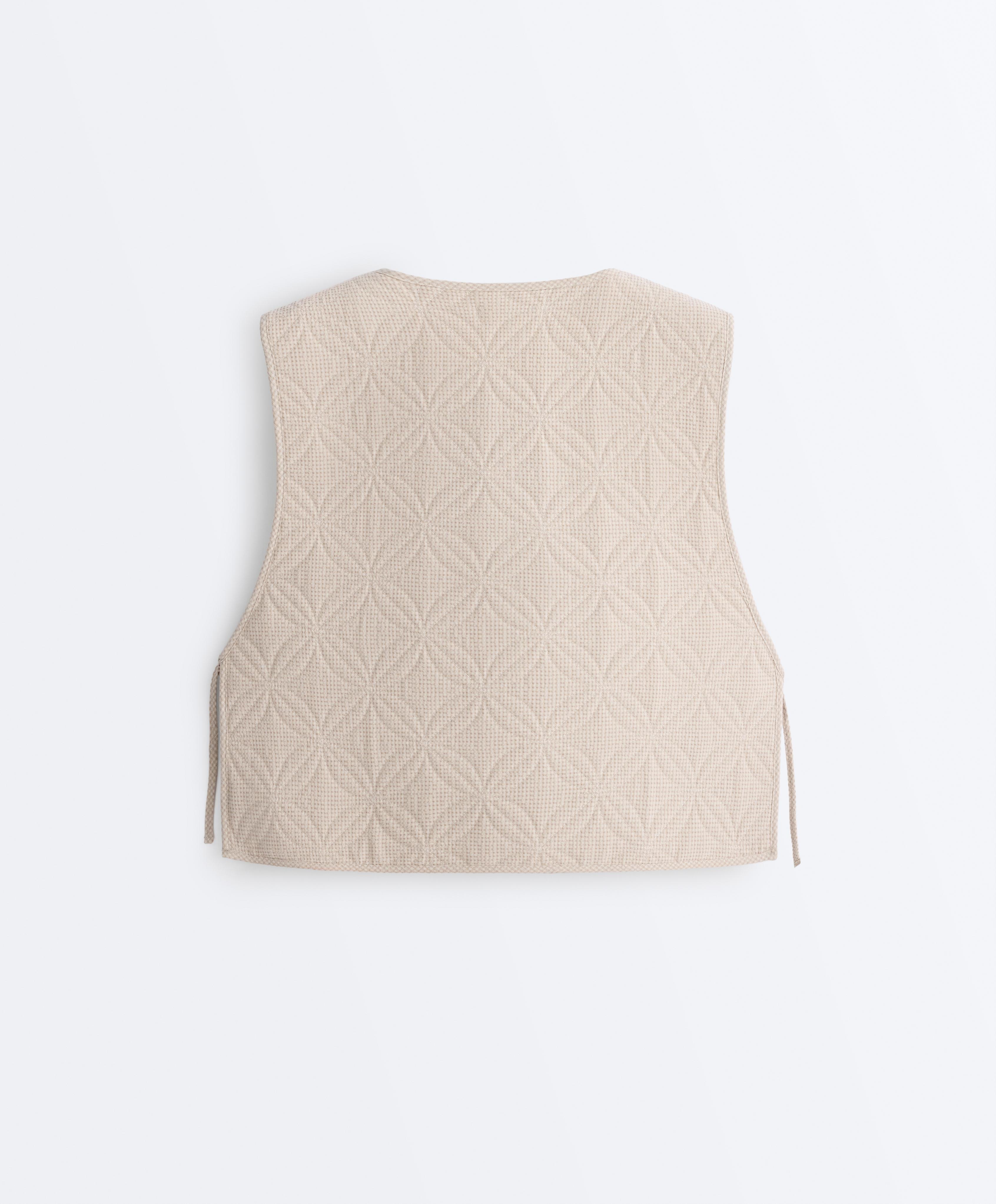 Floral gingham quilted gilet — BEIGE