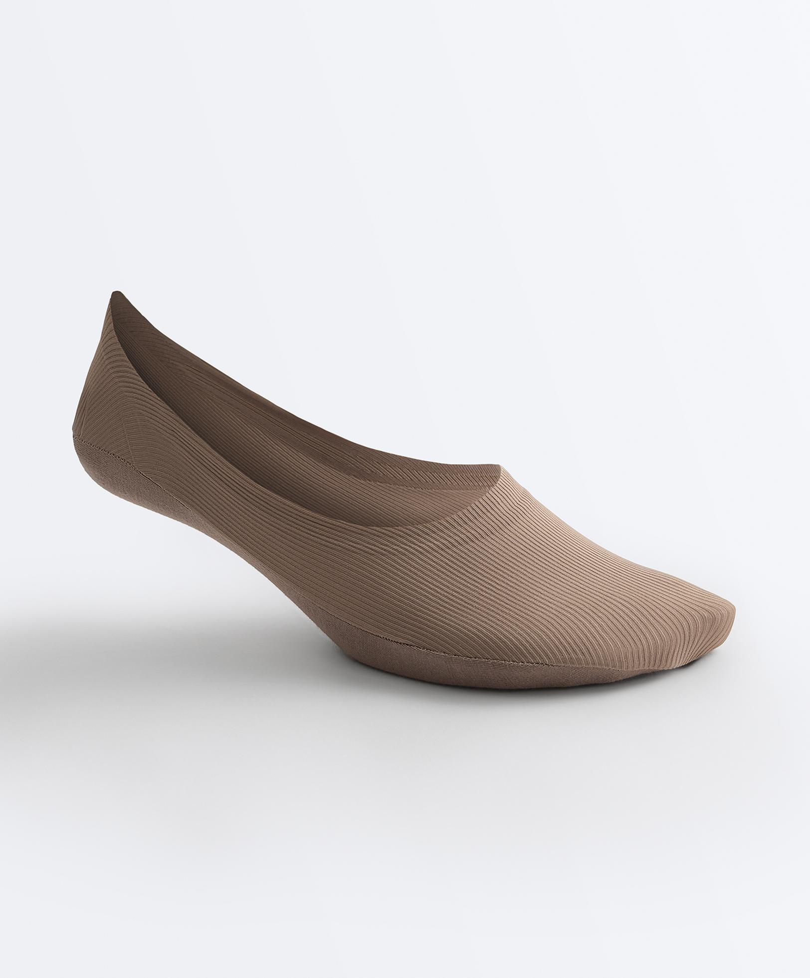 2 pairs of ribbed microfibre medium cut invisible socks — MOCHA
