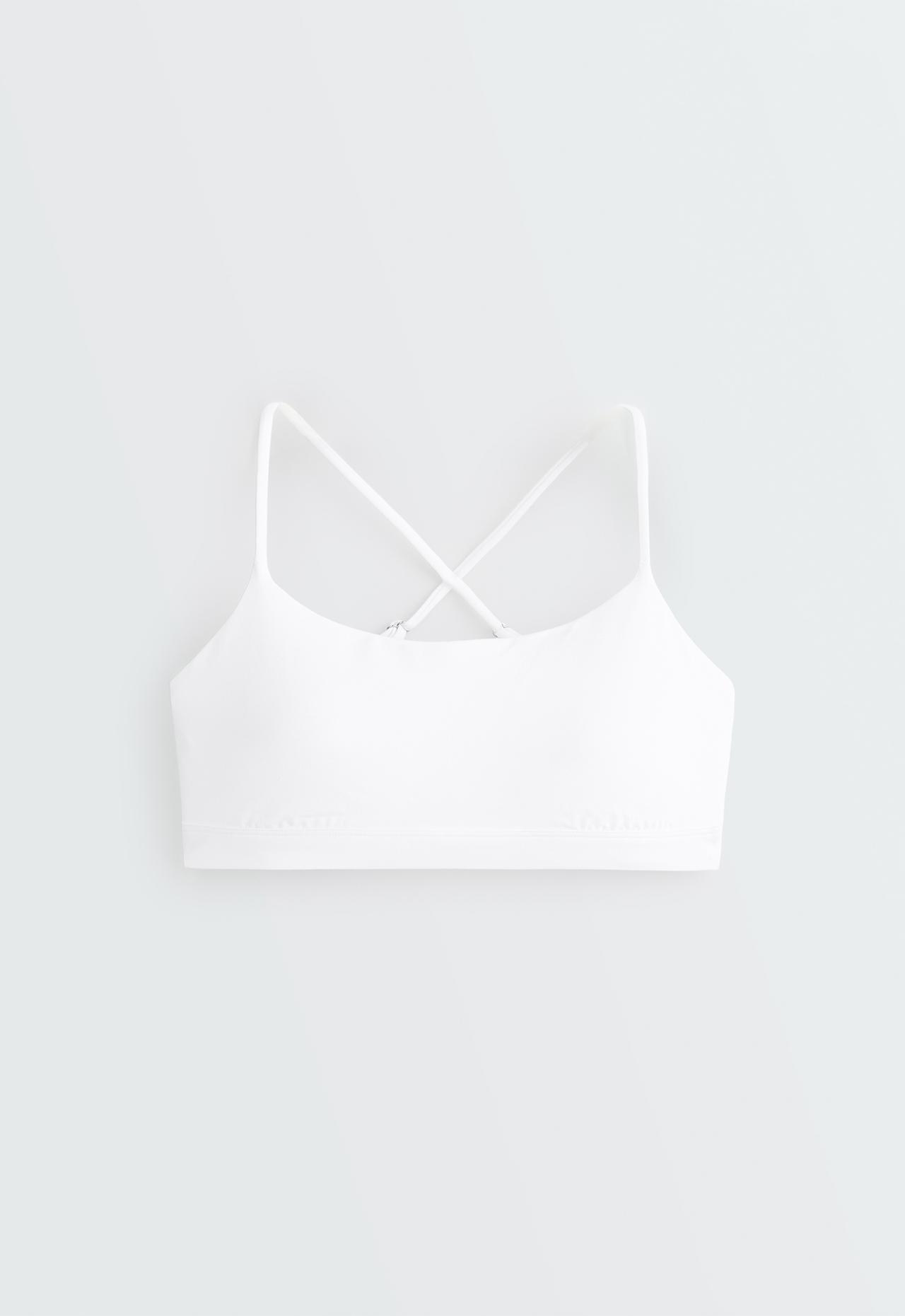 Low-support Comfortlux sports bra with crossover straps — WHITE