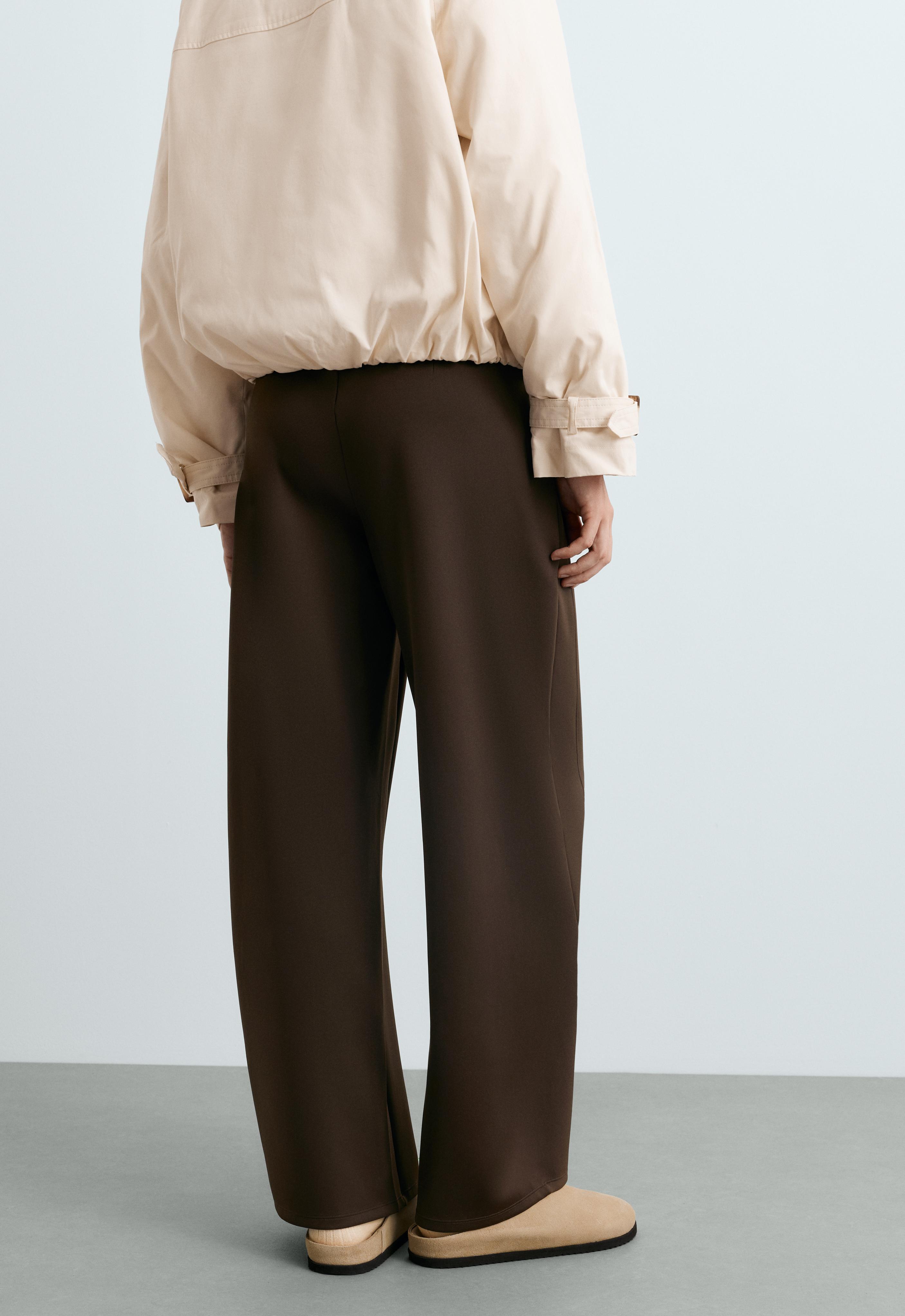 High-waisted neoprene-effect cocoon trousers — BROWN