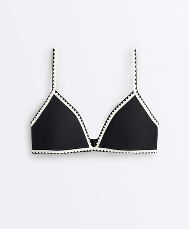 Contrast stitch triangle bikini top — BLACK 7