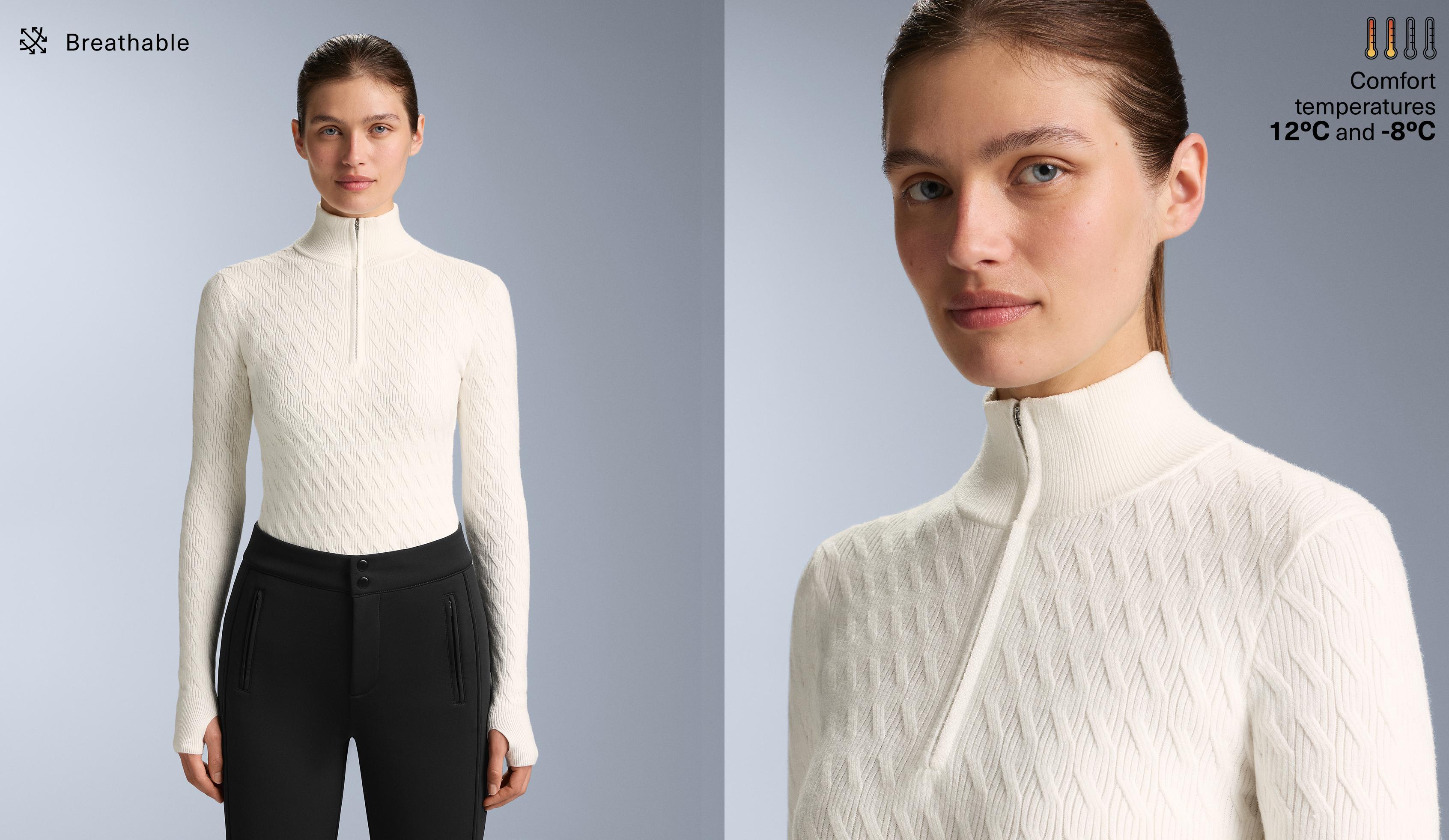 Jacquard knit thermal base layer T-shirt — WHITE 