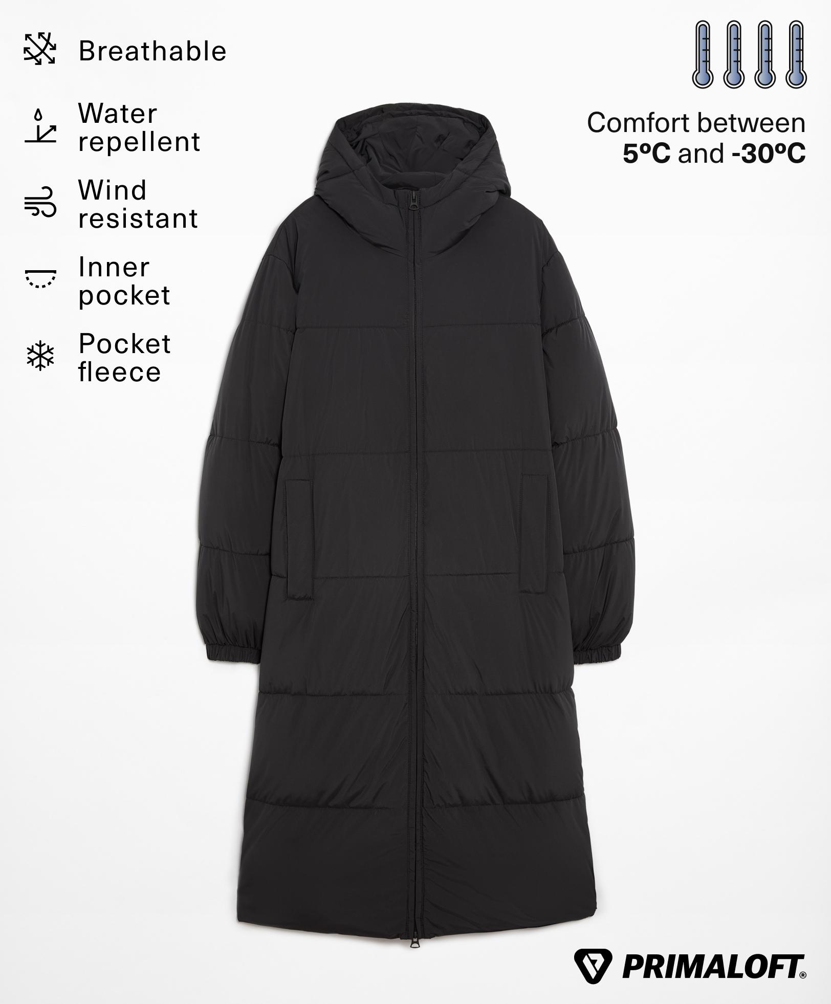 Water-repellent PrimaLoft® padded long jacket