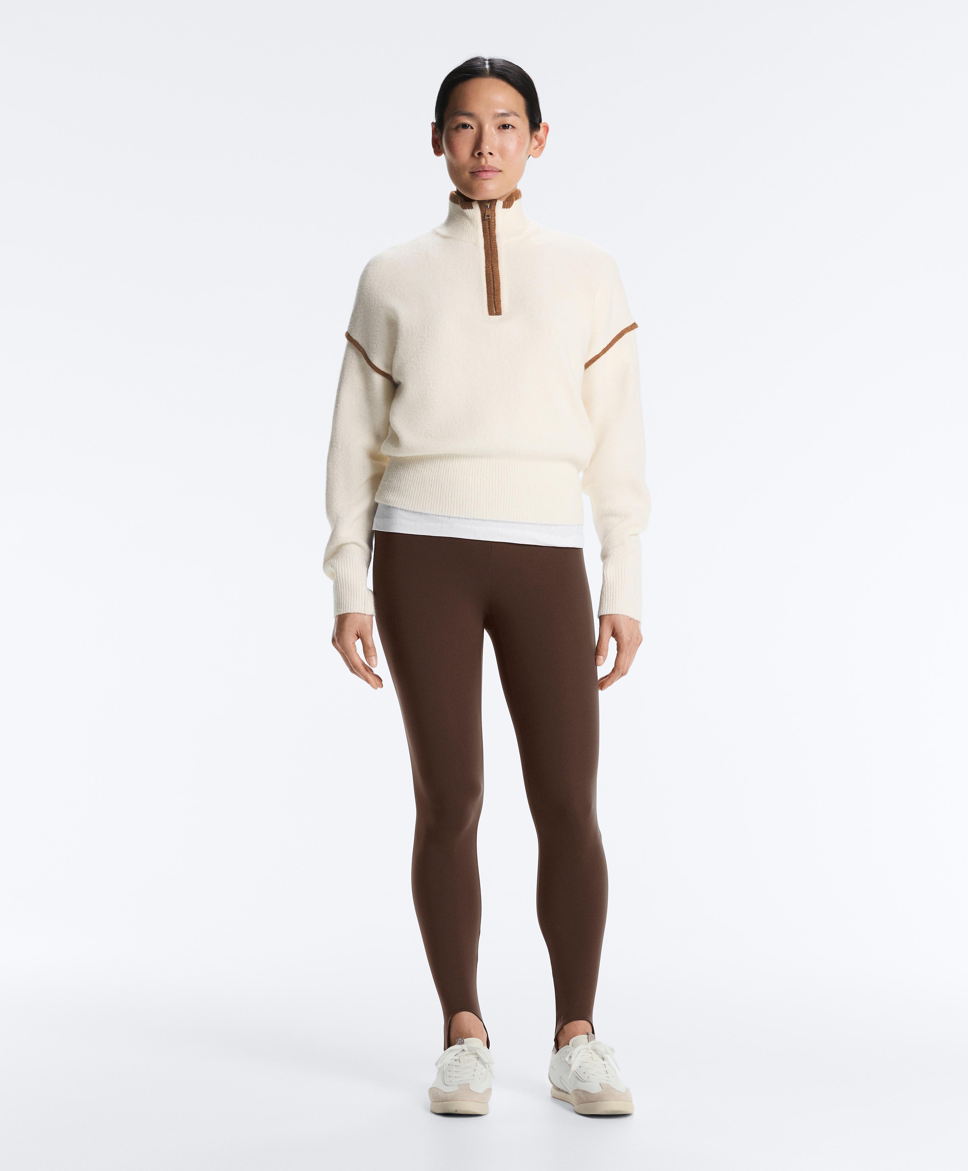 Raised neck jumper with contrast details — PALE ECRU