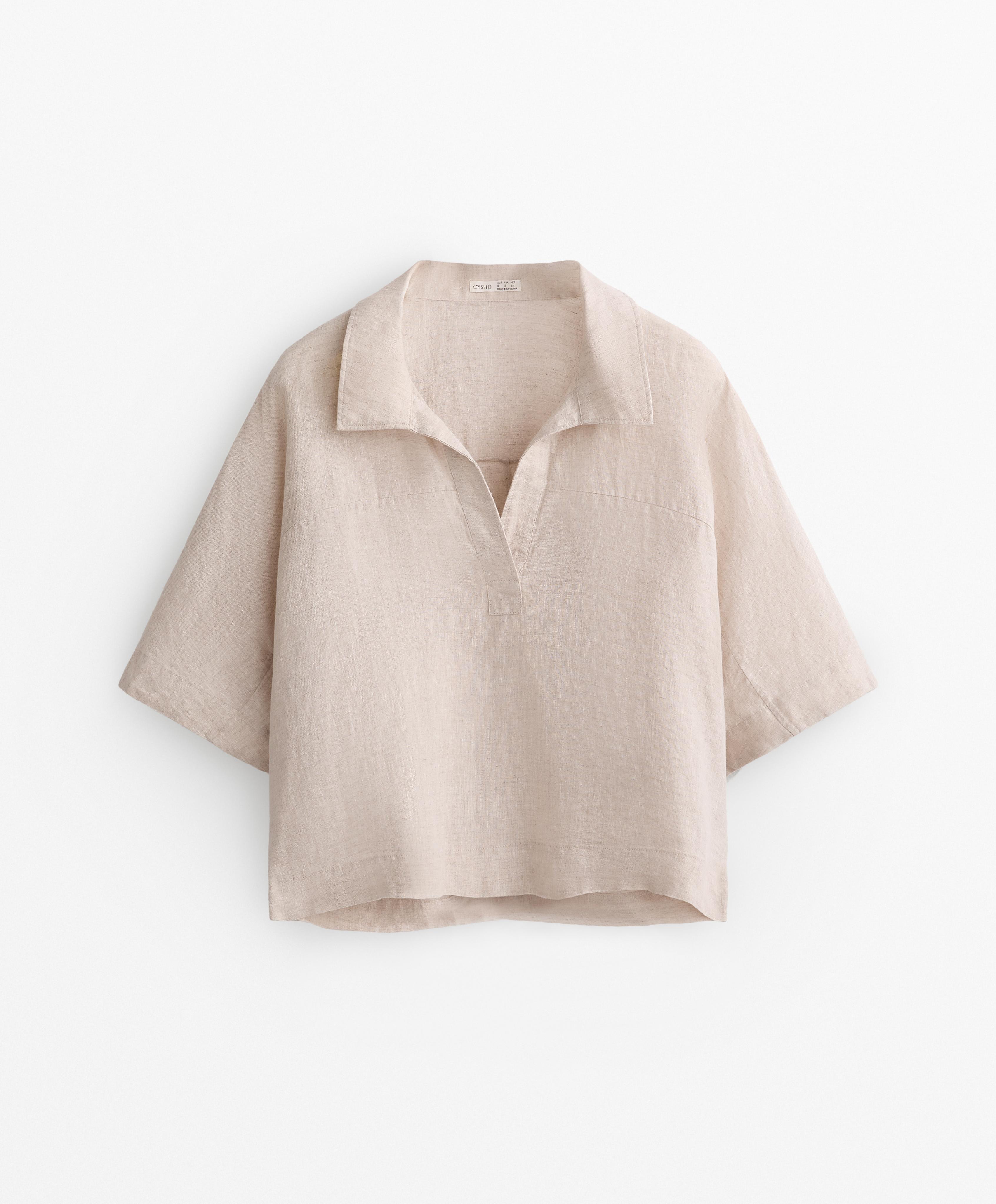 Oversize short-sleeved 100% linen shirt