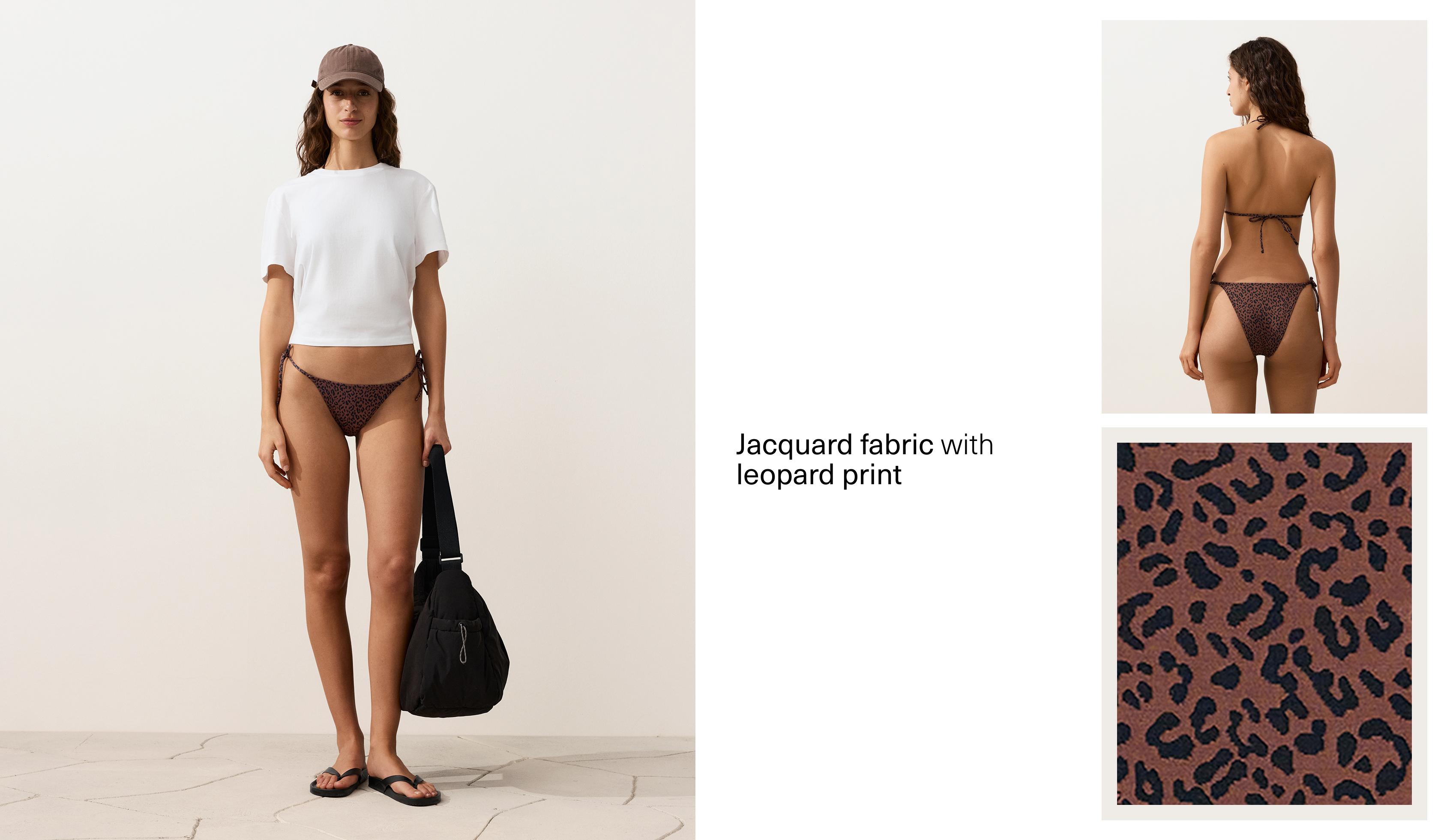 Leopard print tie-side bikini briefs — BROWN