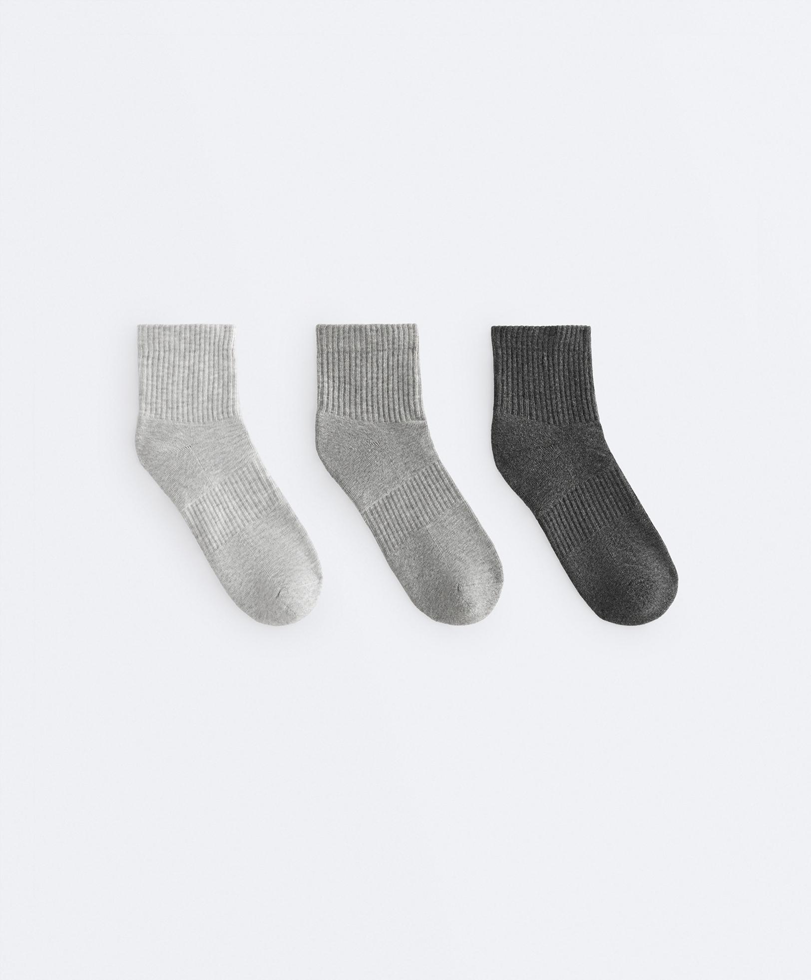 3 pairs of cotton blend quarter sports socks — PALE GREY MELANGE