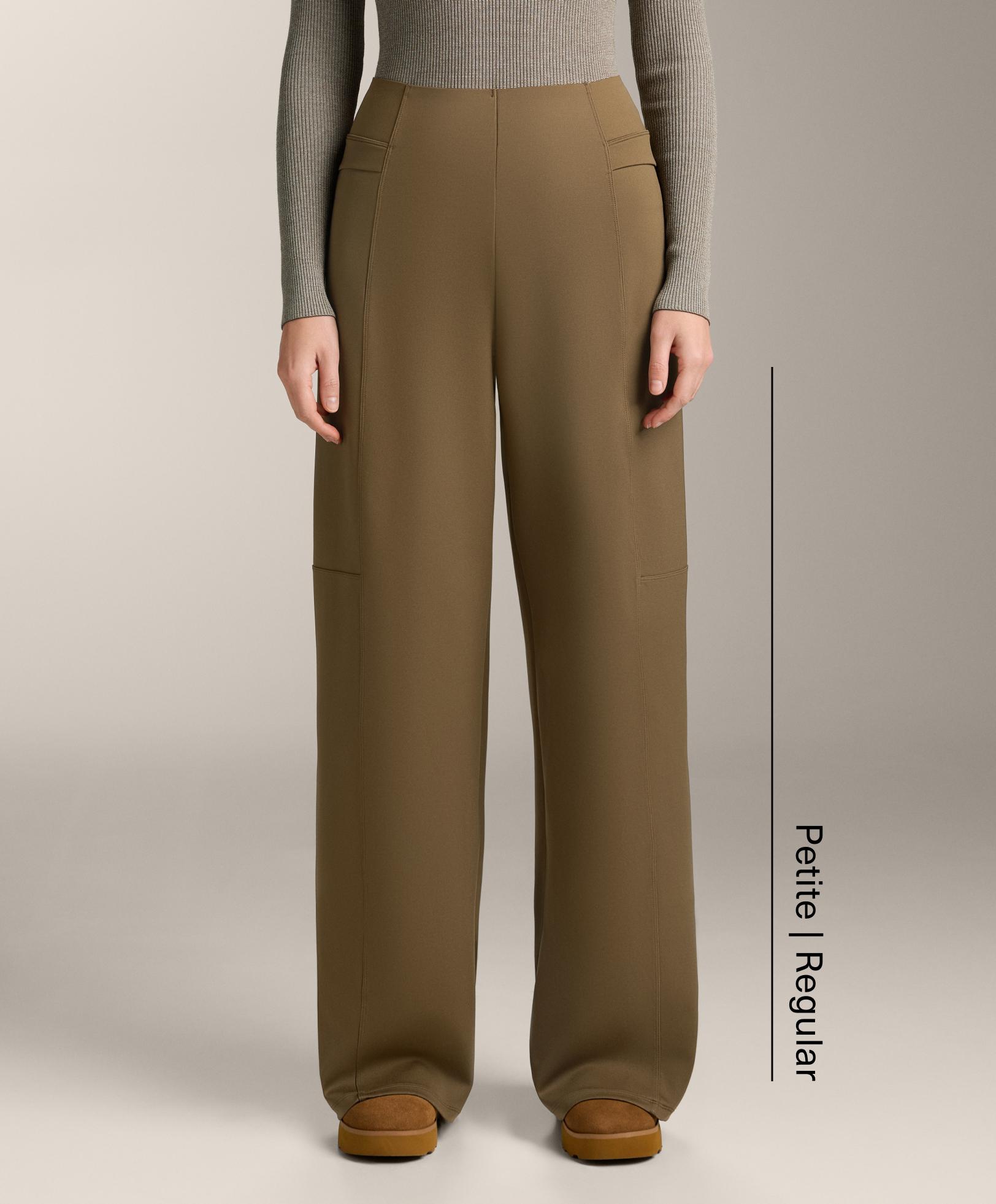 High rise neoprene-effect straight-leg trousers — OLIVE GREEN