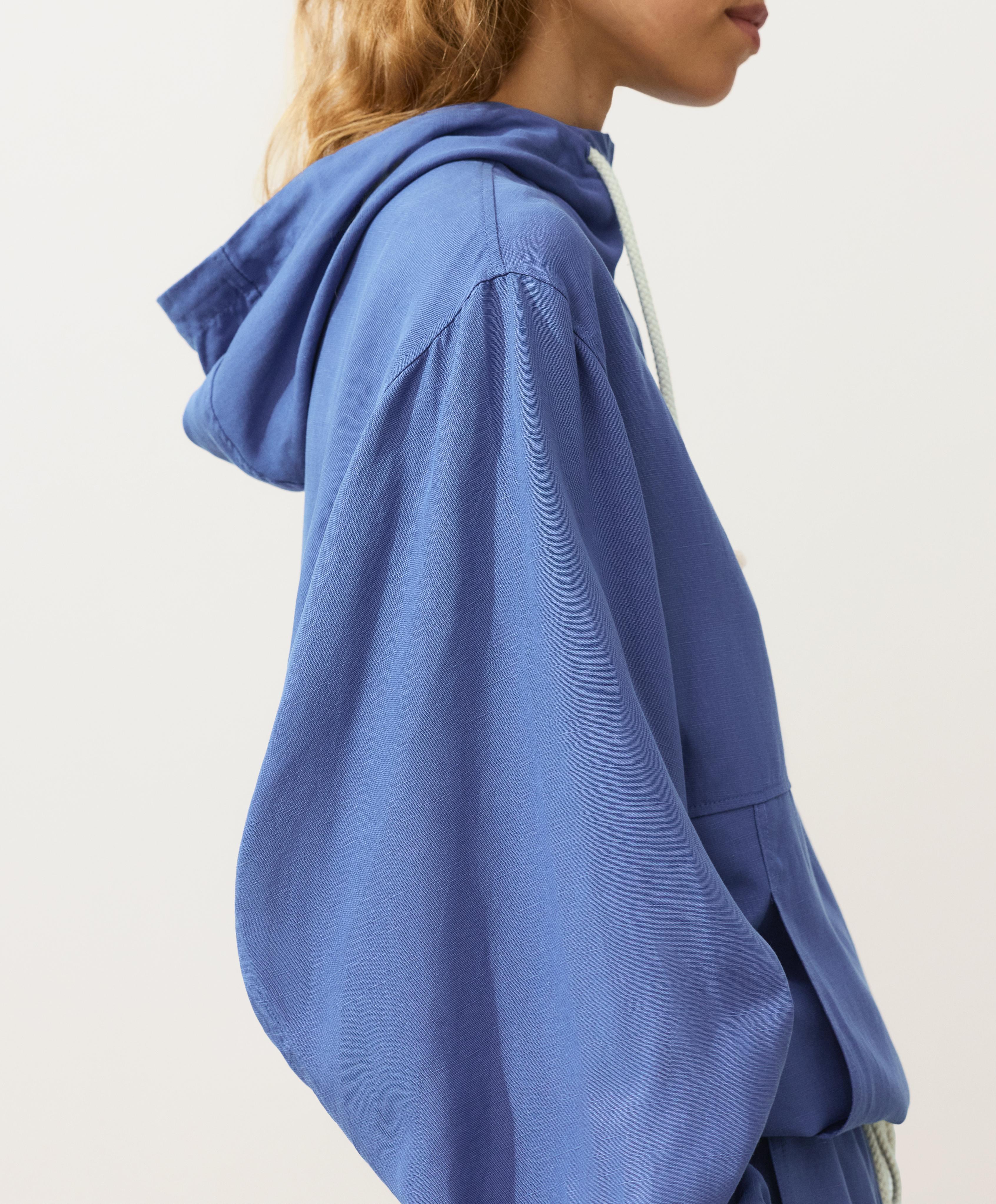 Half-zip sweatshirt with front pocket, lyocell and 24% linen blend — MID-WASHED BLUE