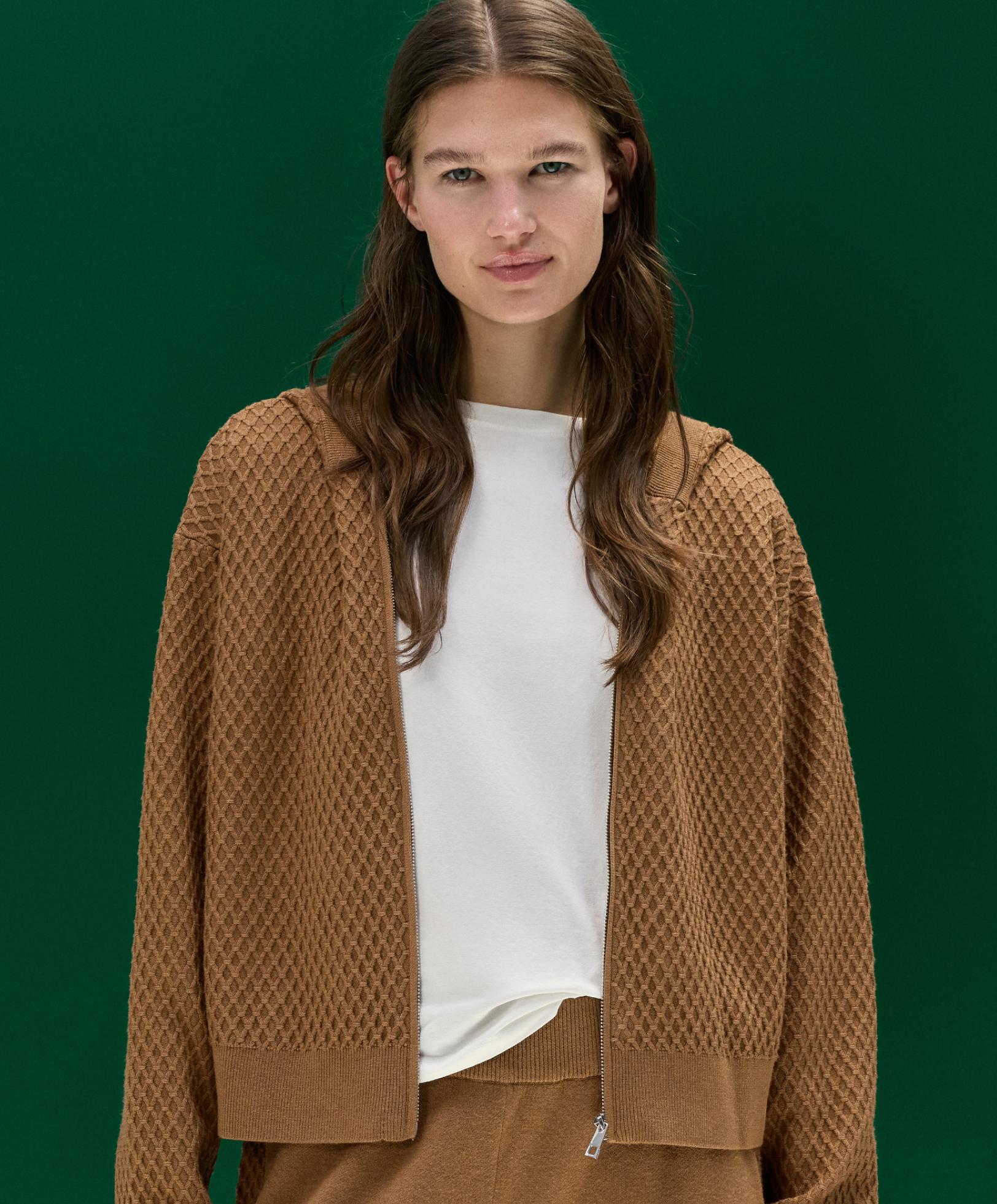 Structured knit hooded jacket — COPPER