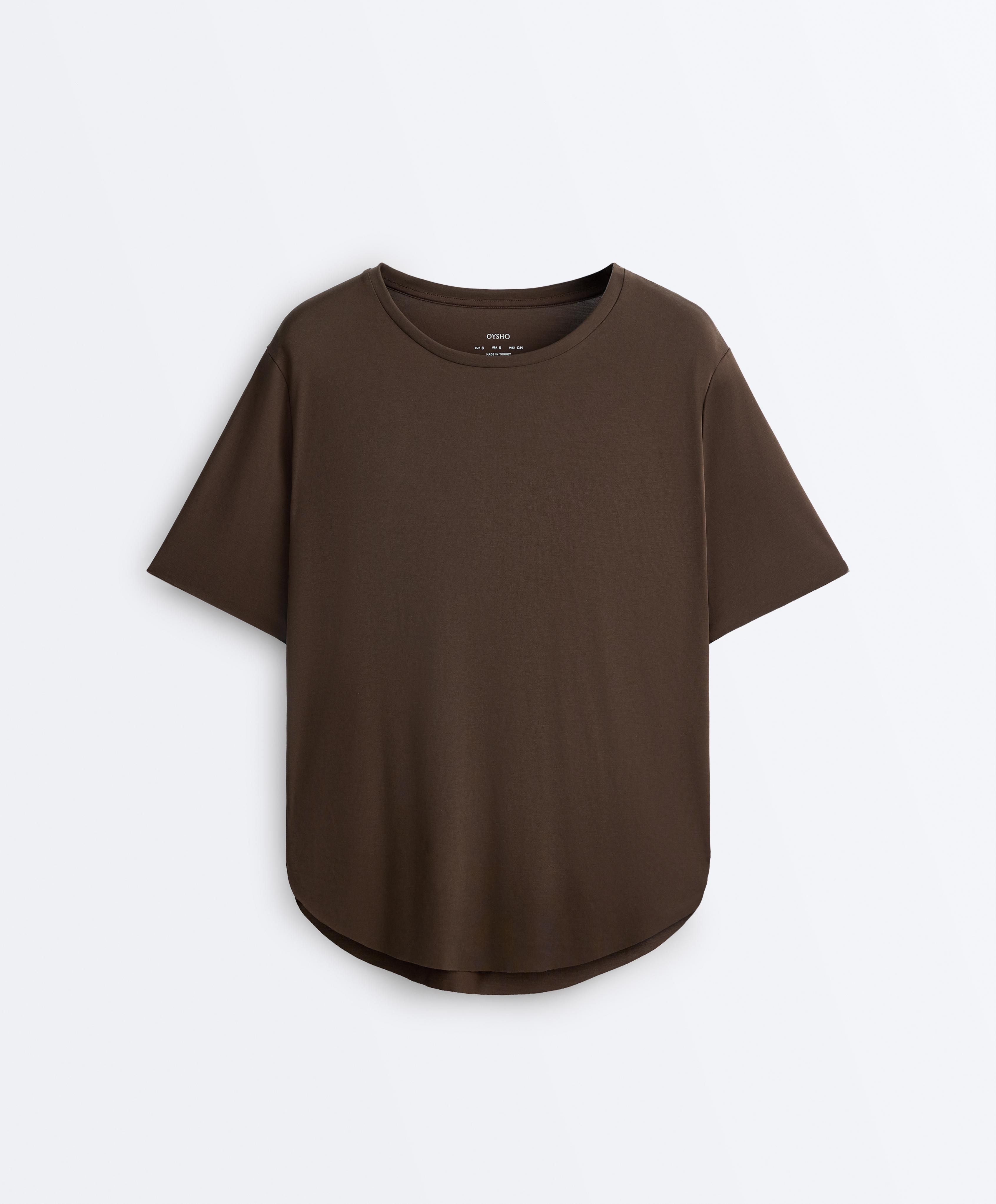 Modal blend short-sleeved rounded back T-shirt — DARK BROWN