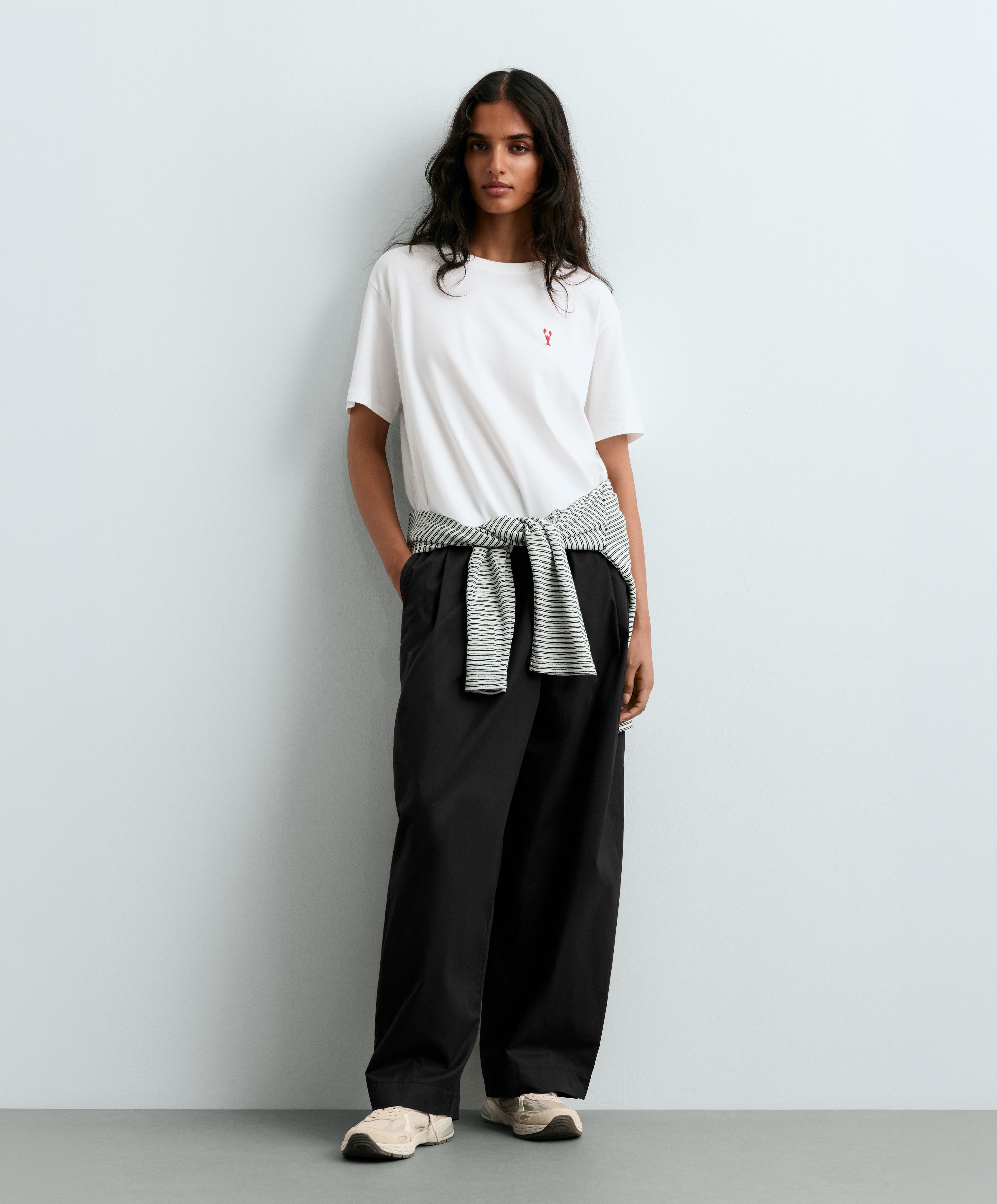 Boxy short-sleeved embroidered cotton blend T-shirt — WHITE 