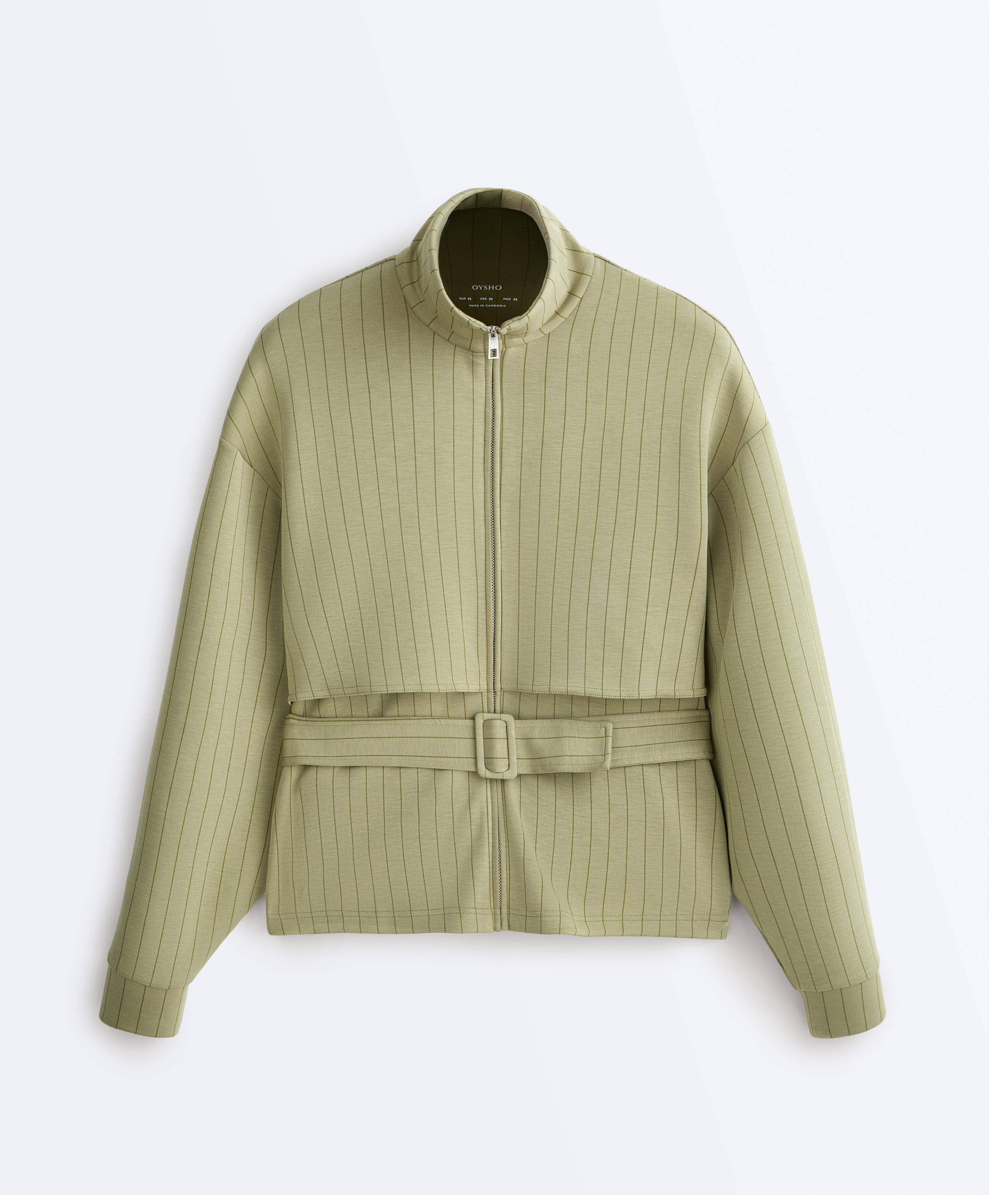 Boxy cape jacket with soft-touch modal pinstripe