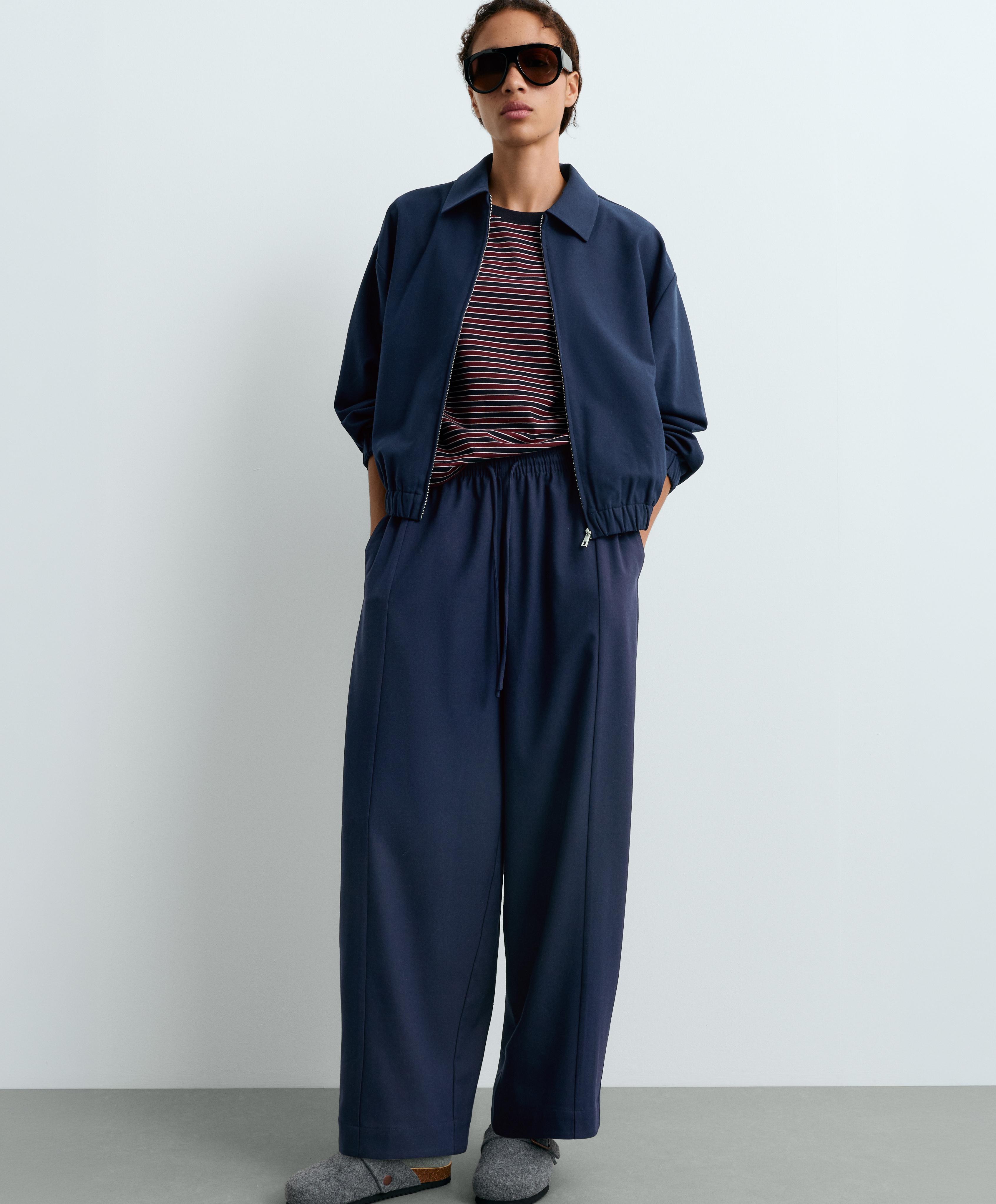 Cropped lapel collar jacket with wool — NAVY BLUE