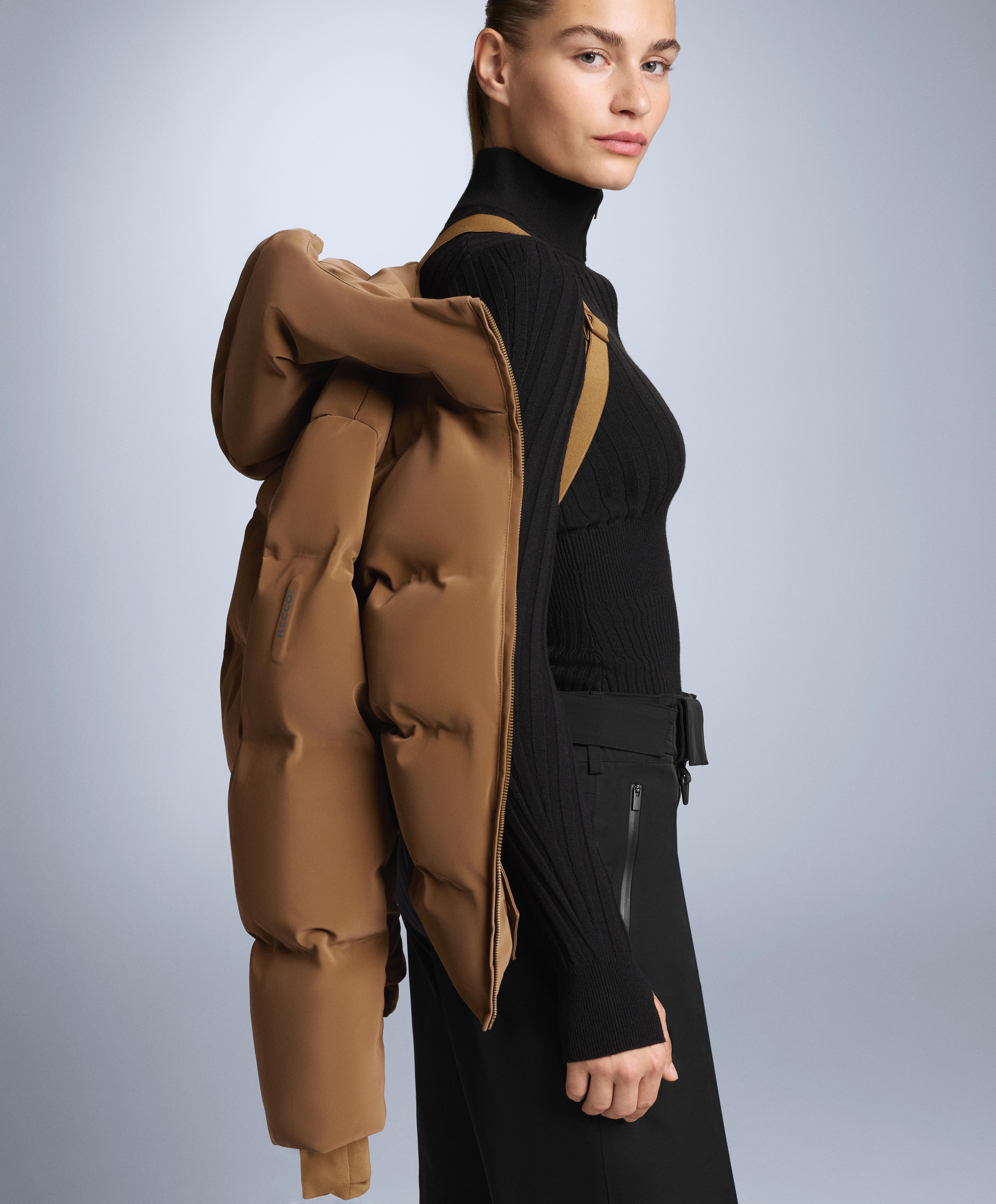 Satin padded jacket 80% down and 20% feather MINARDI PIUME SKI water-resistant — HONEY