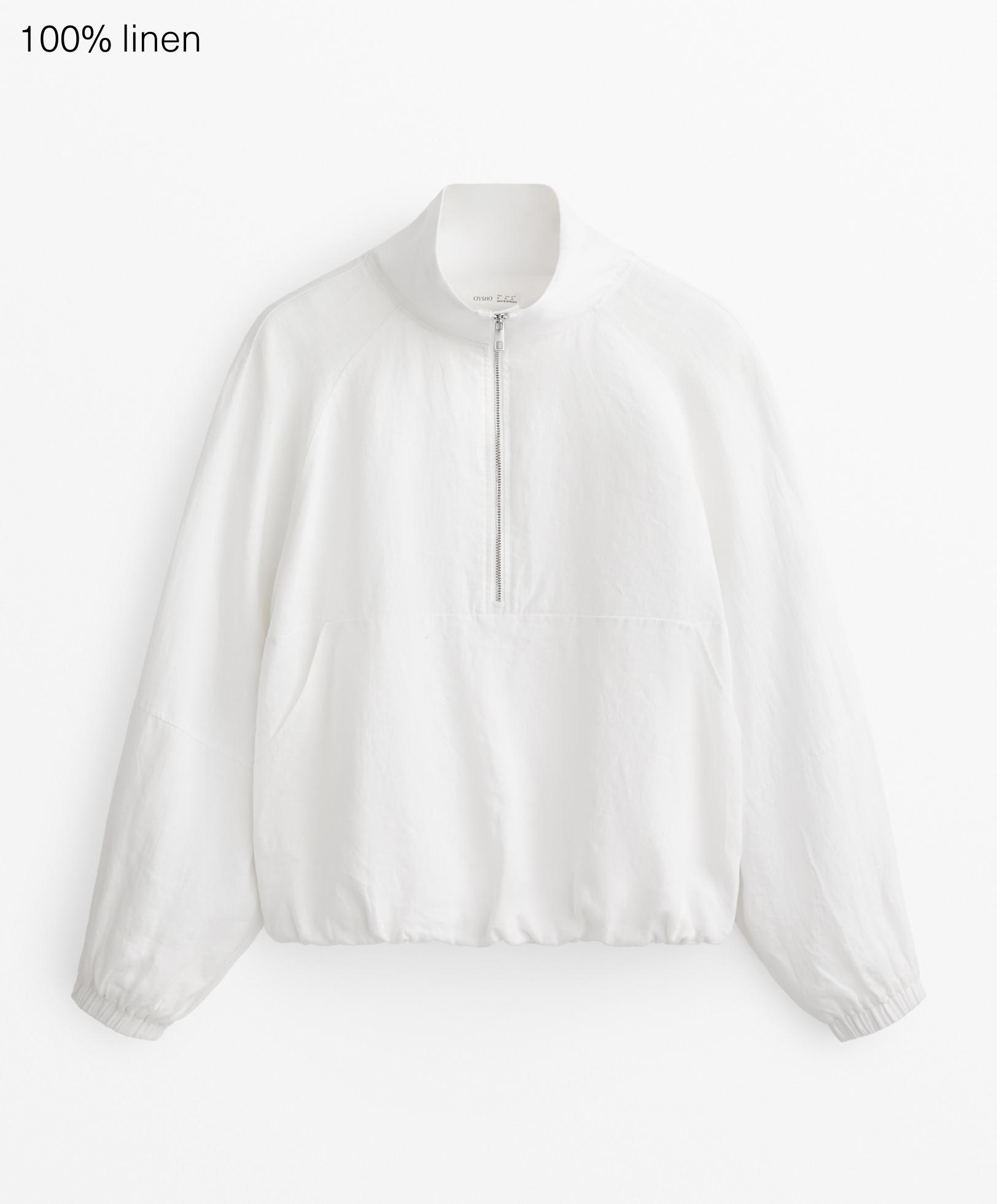 Chamarra cuello subido 100% lino - Rebajas