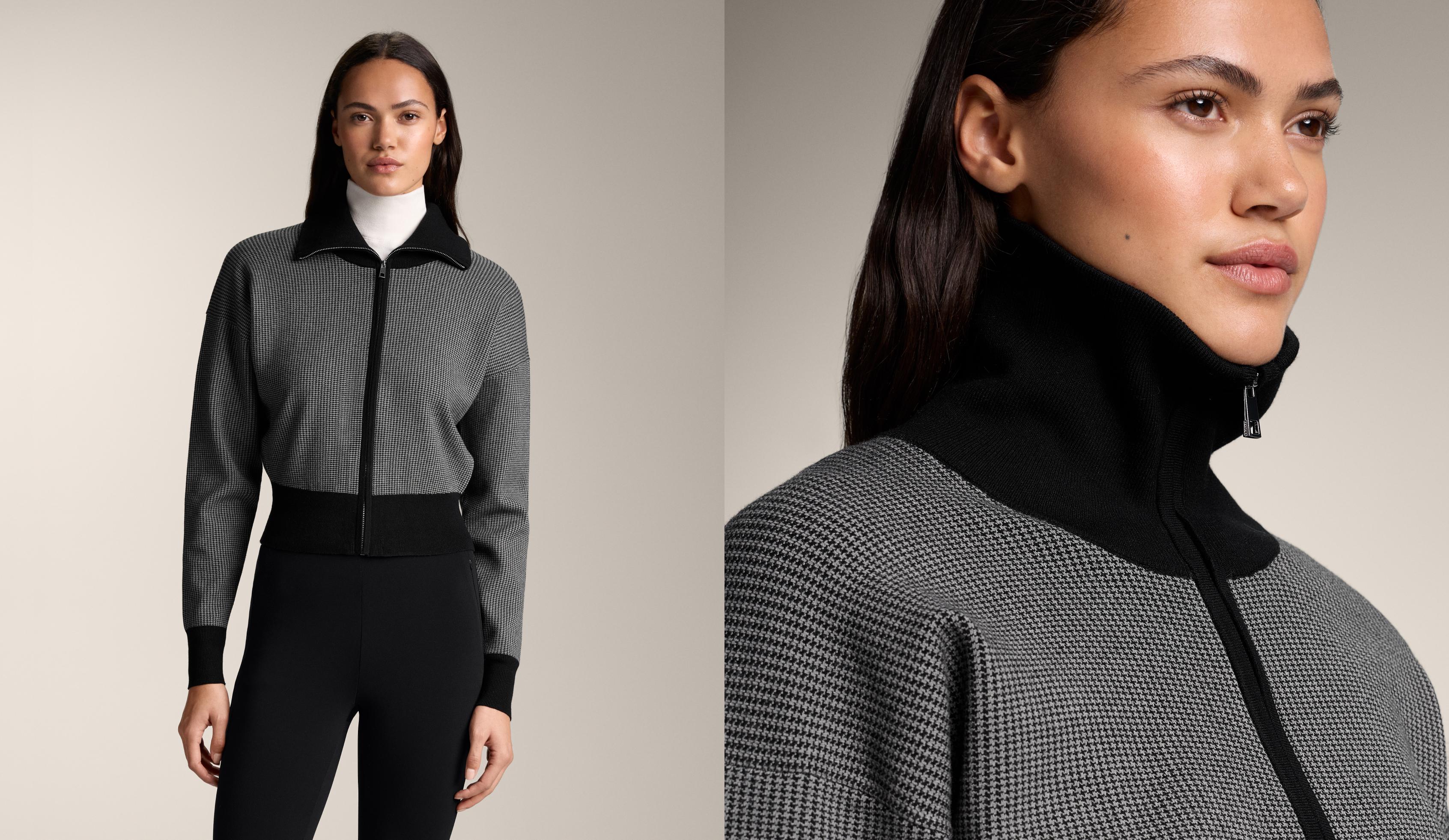 Chamarra estampada pata de gallo punto Chamarra estampada pata de gallo punto