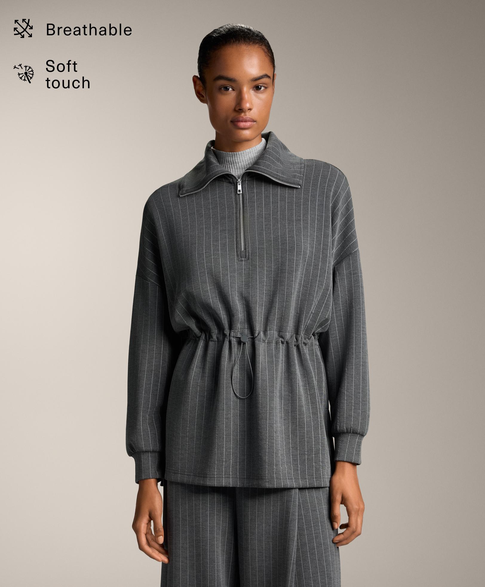 Long striped sweatshirt with adjustable waist and soft-touch modal Long striped sweatshirt with adjustable waist and soft-touch modal