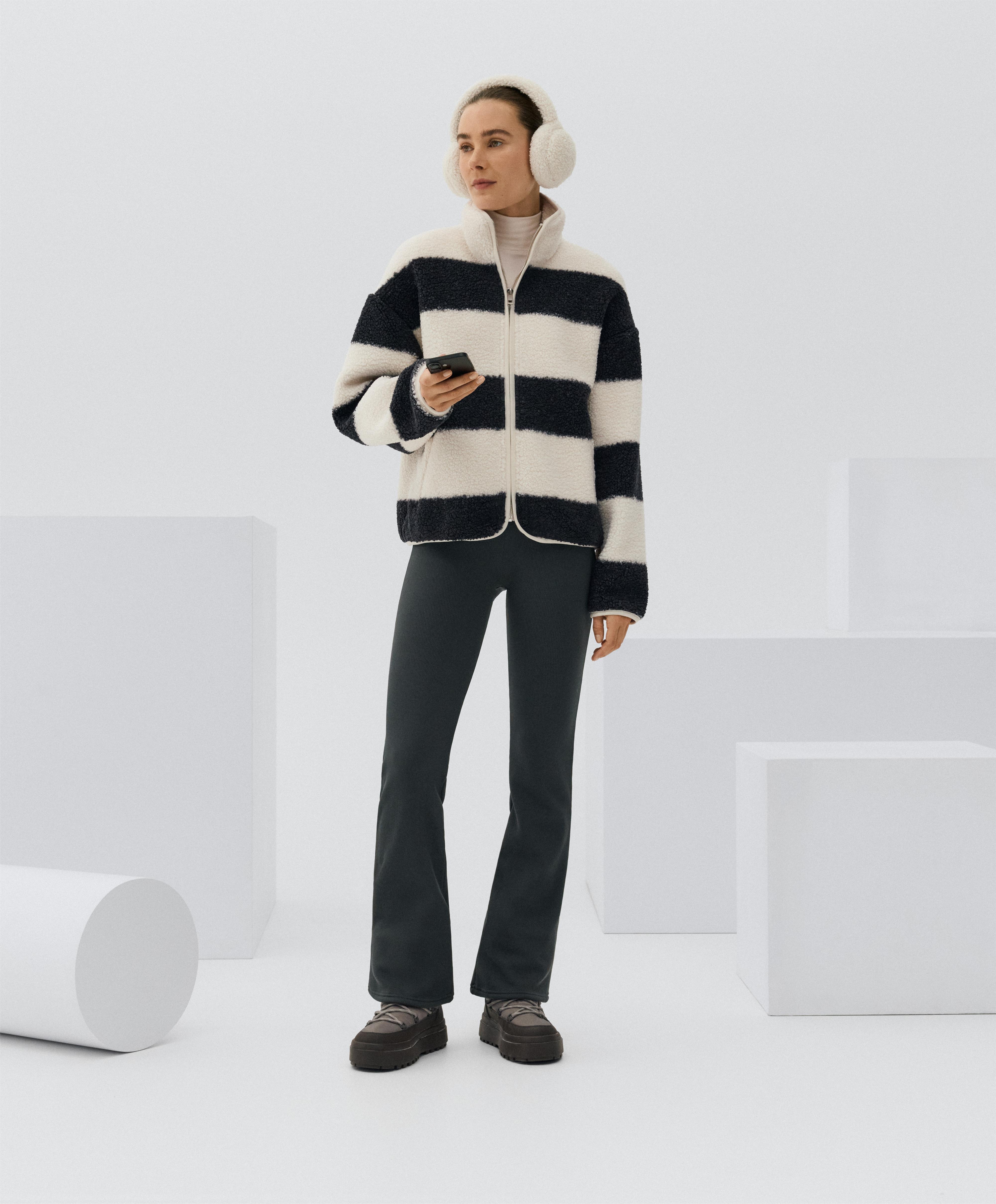 Striped faux-shearling bomber jacket — ECRU