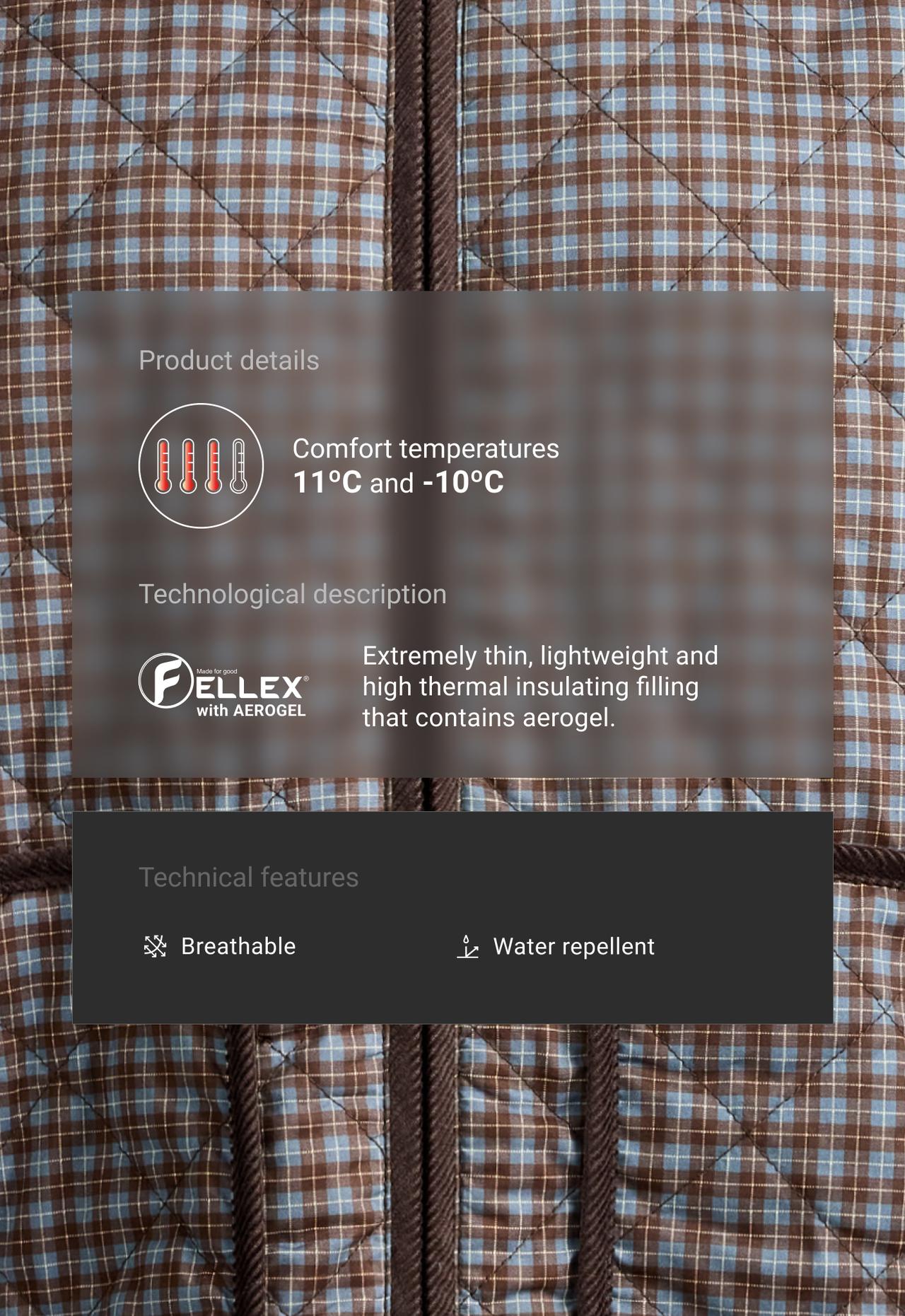 FELLEX® AEROGEL checked midi padded jacket — DARK INDIGO