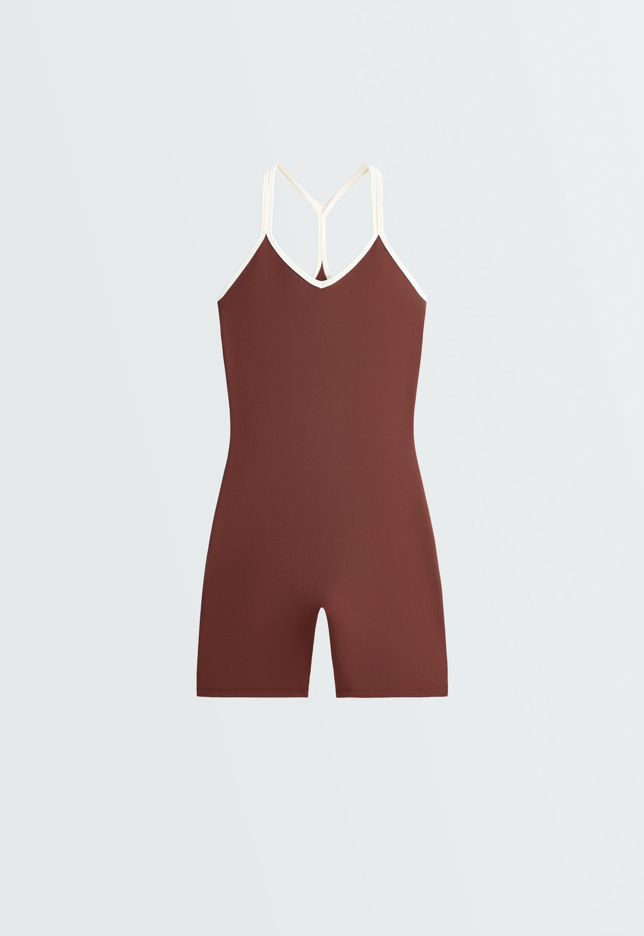 Comfortlux short jumpsuit with contrast double straps — TERRACOTTA