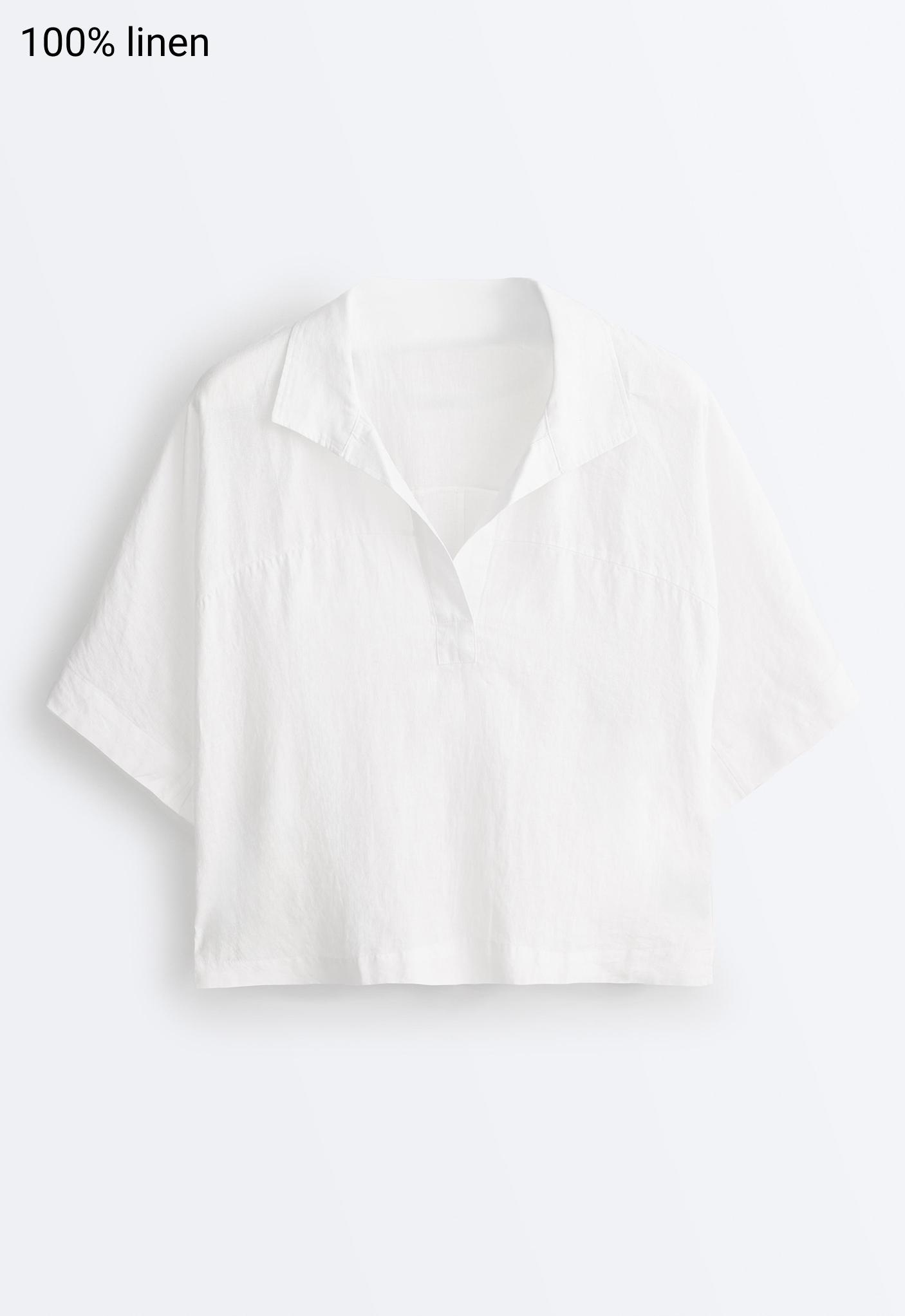 Oversize 100% linen polo shirt — WHITE 