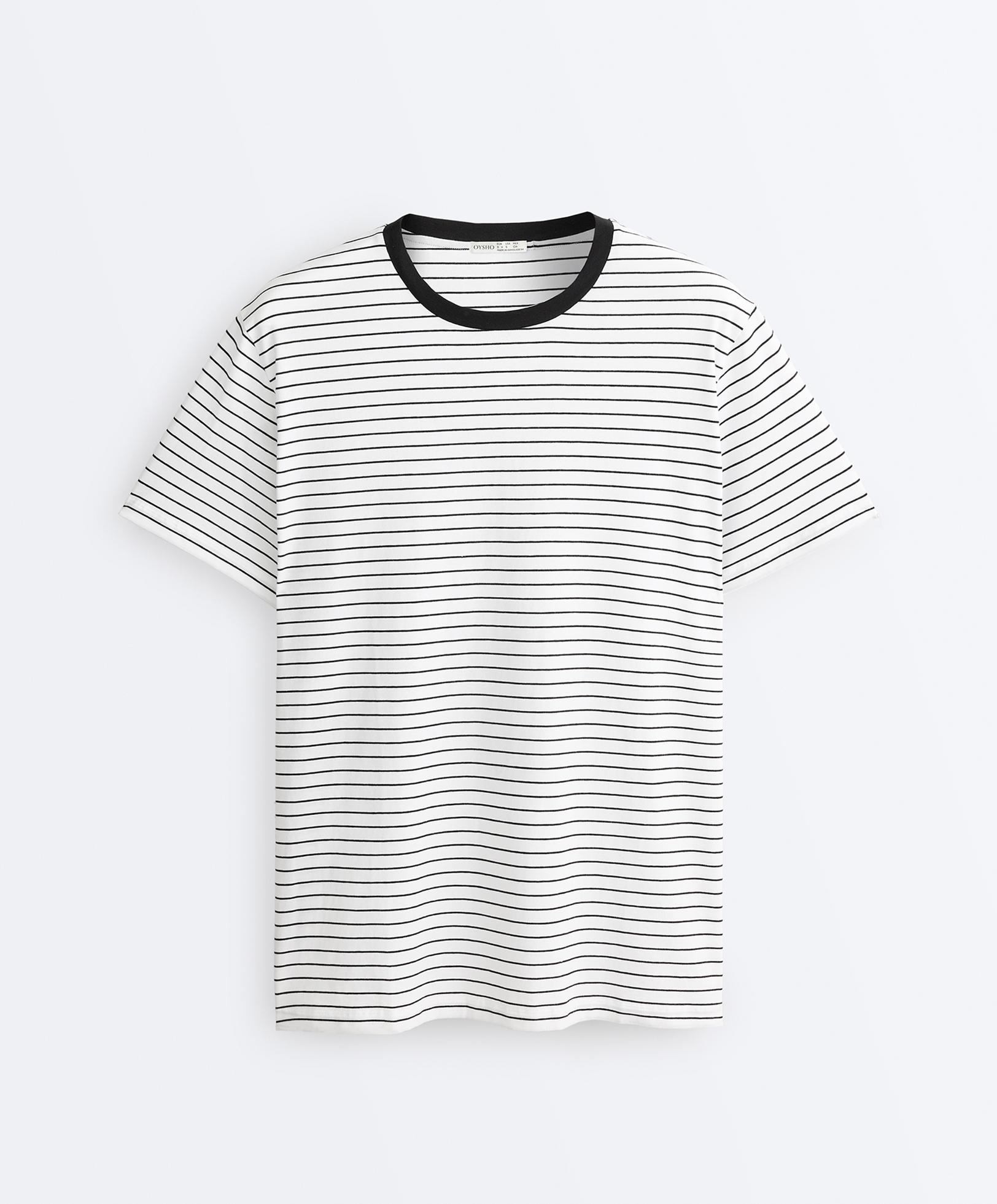 Oversize short-sleeved cotton blend T-shirt with contrast stripes — WHITE
