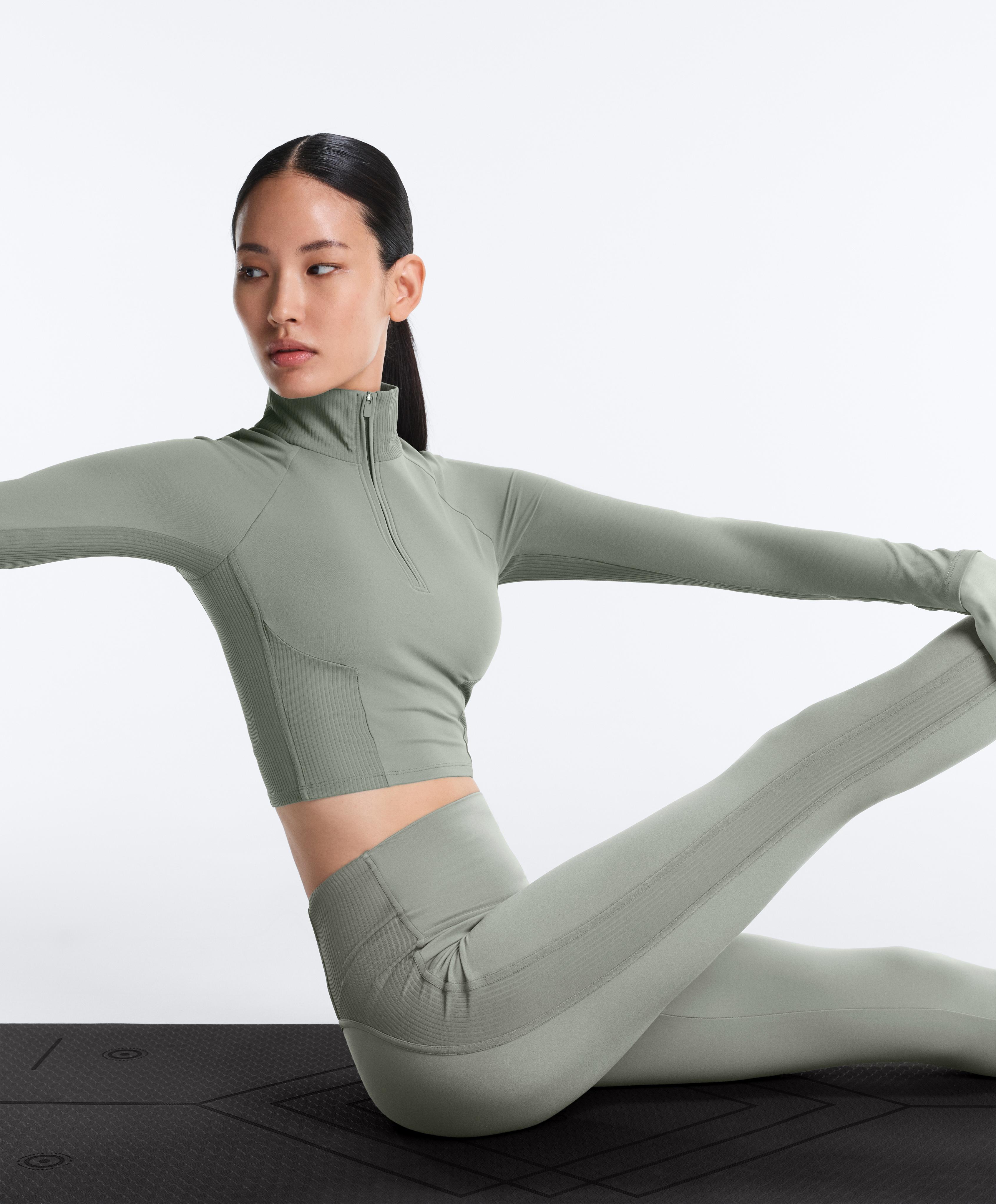 Khaki ankle-length rib high rise Comfortlux total look