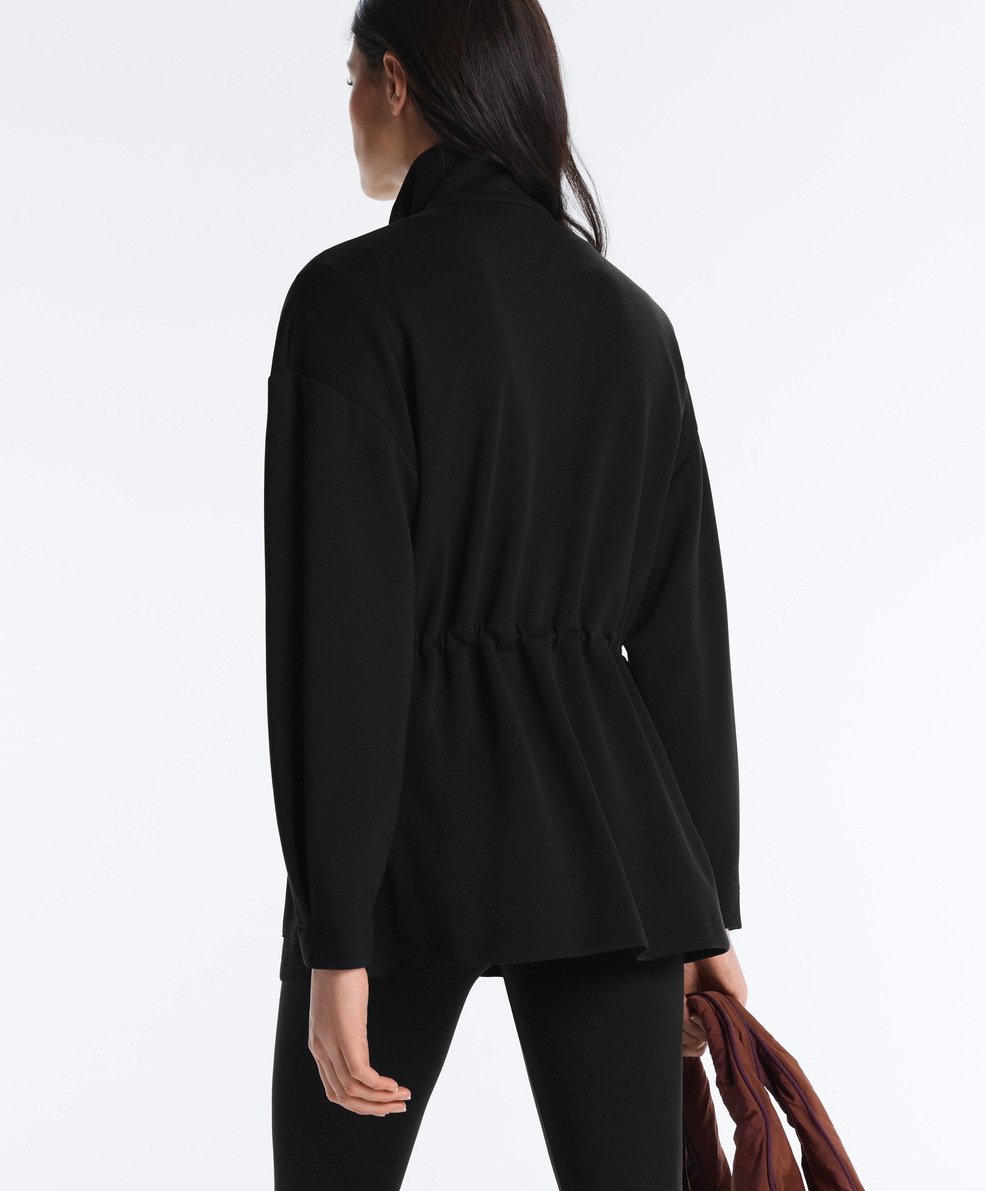 Long soft-touch modal jacket with pockets — BLACK