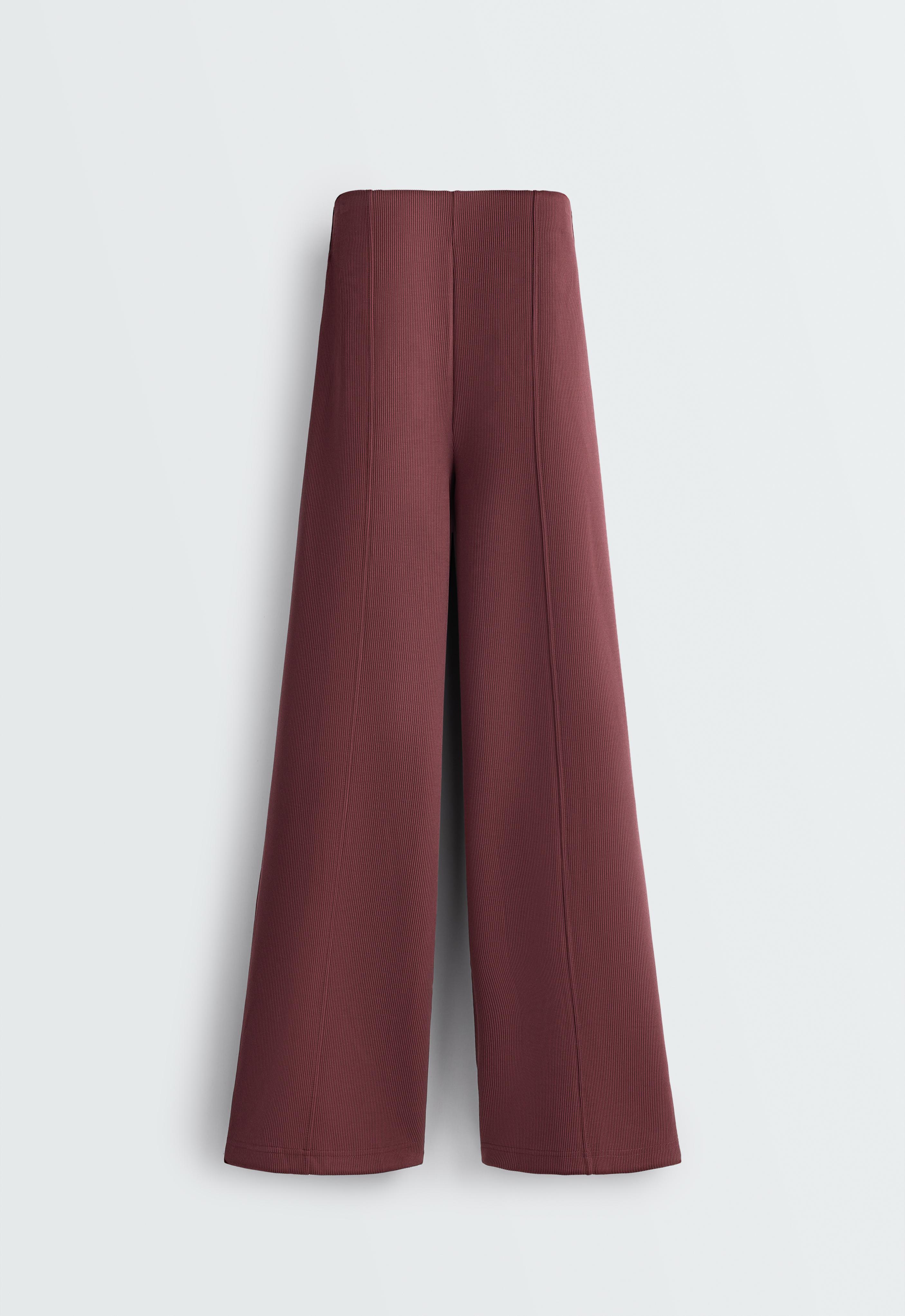 Soft-touch modal straight-leg rib trousers — BURGUNDY