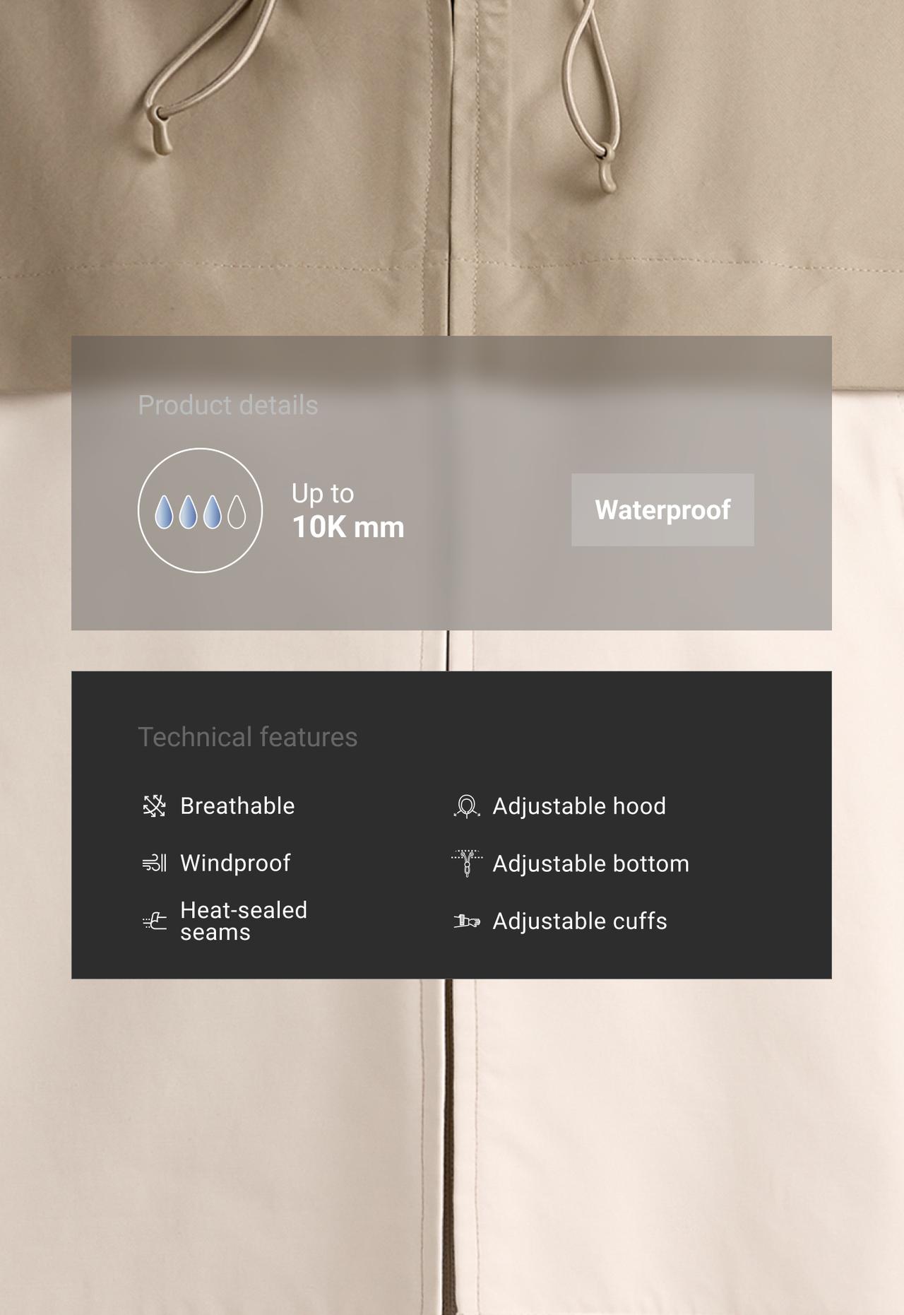 Short 10k waterproof technical canvas colour-block jacket — PALE ECRU