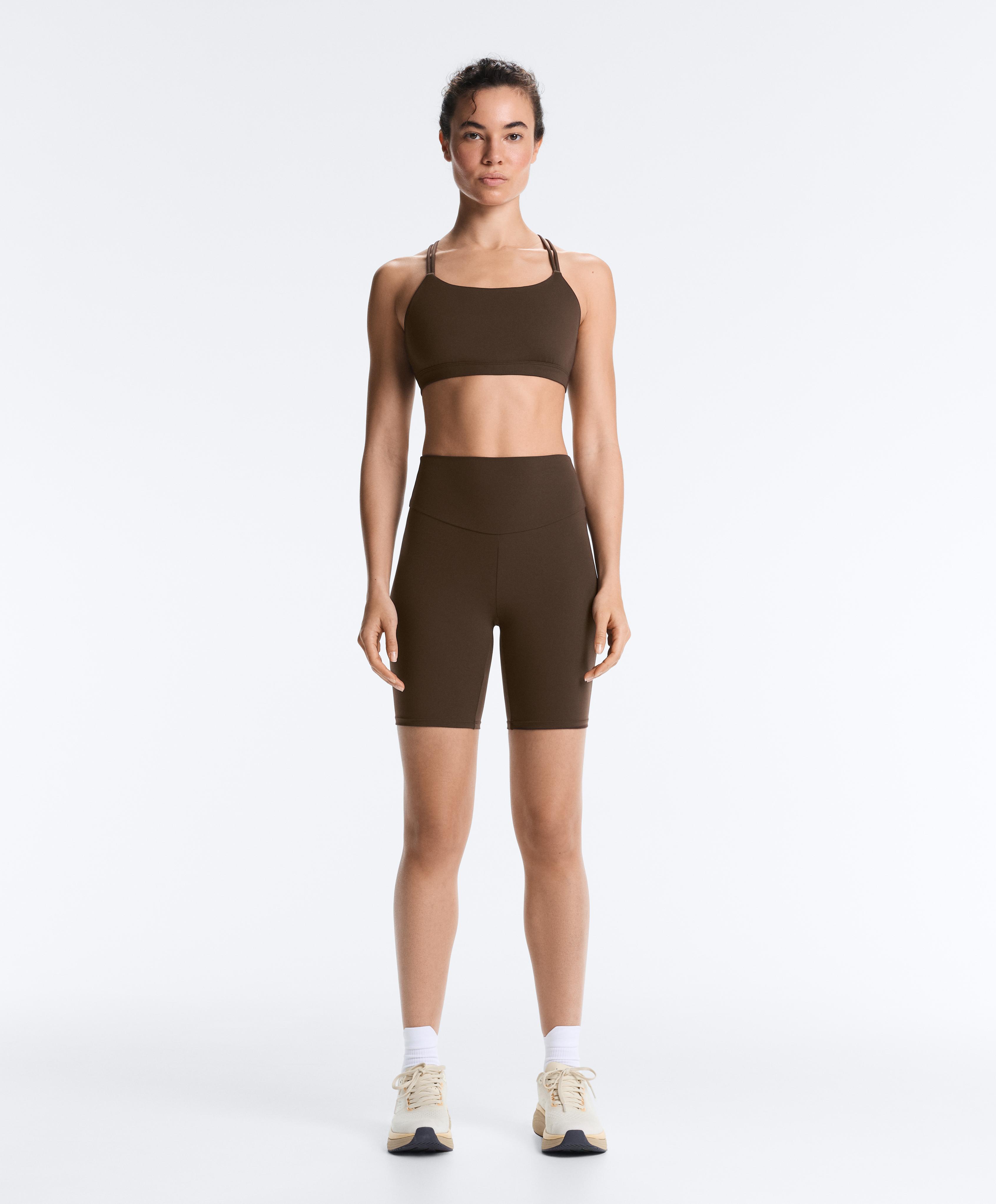 Comfortlux low-support crossover strap sports bra — DARK BROWN
