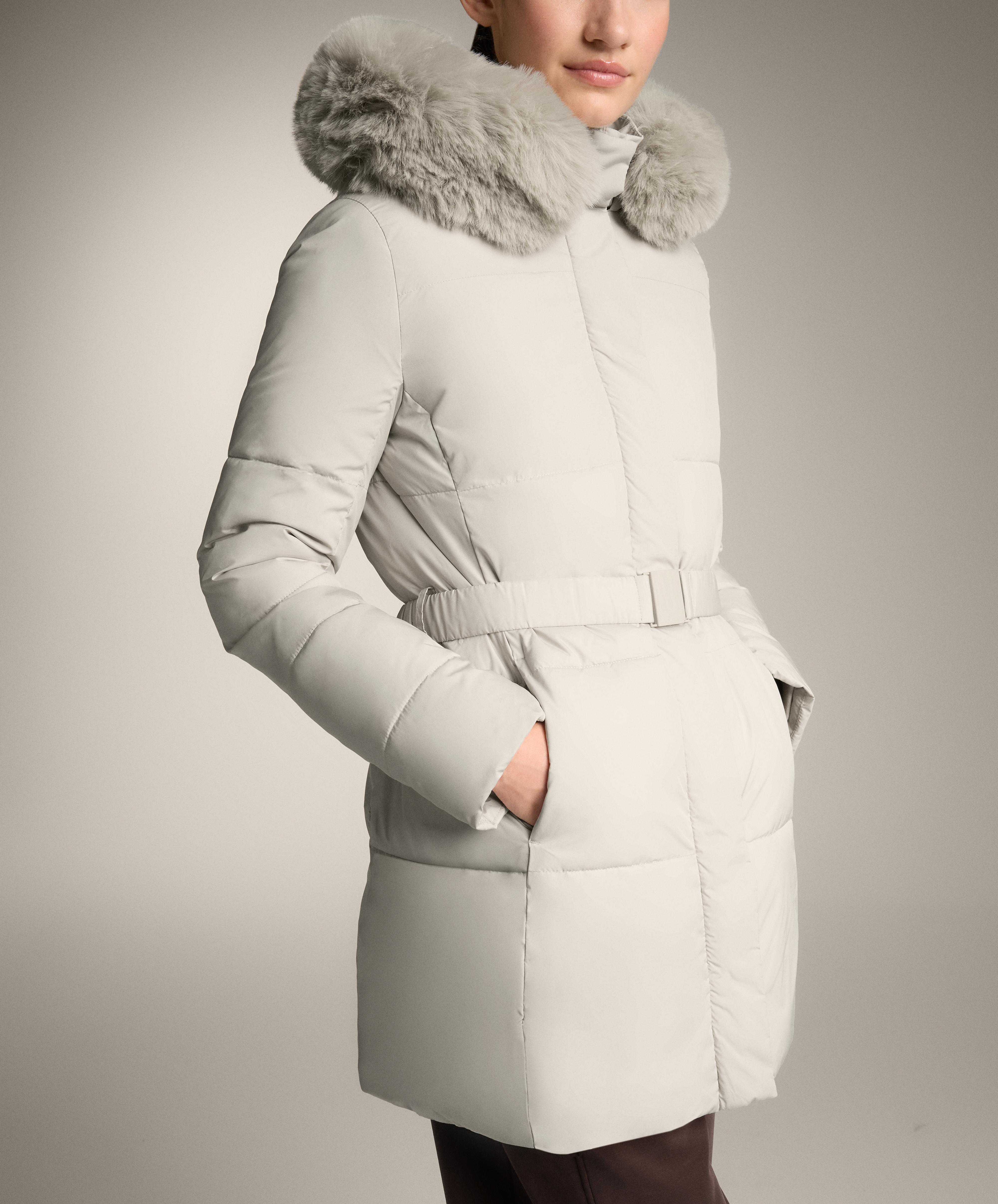 Water-repellent Primaloft® padded midi jacket — STONE