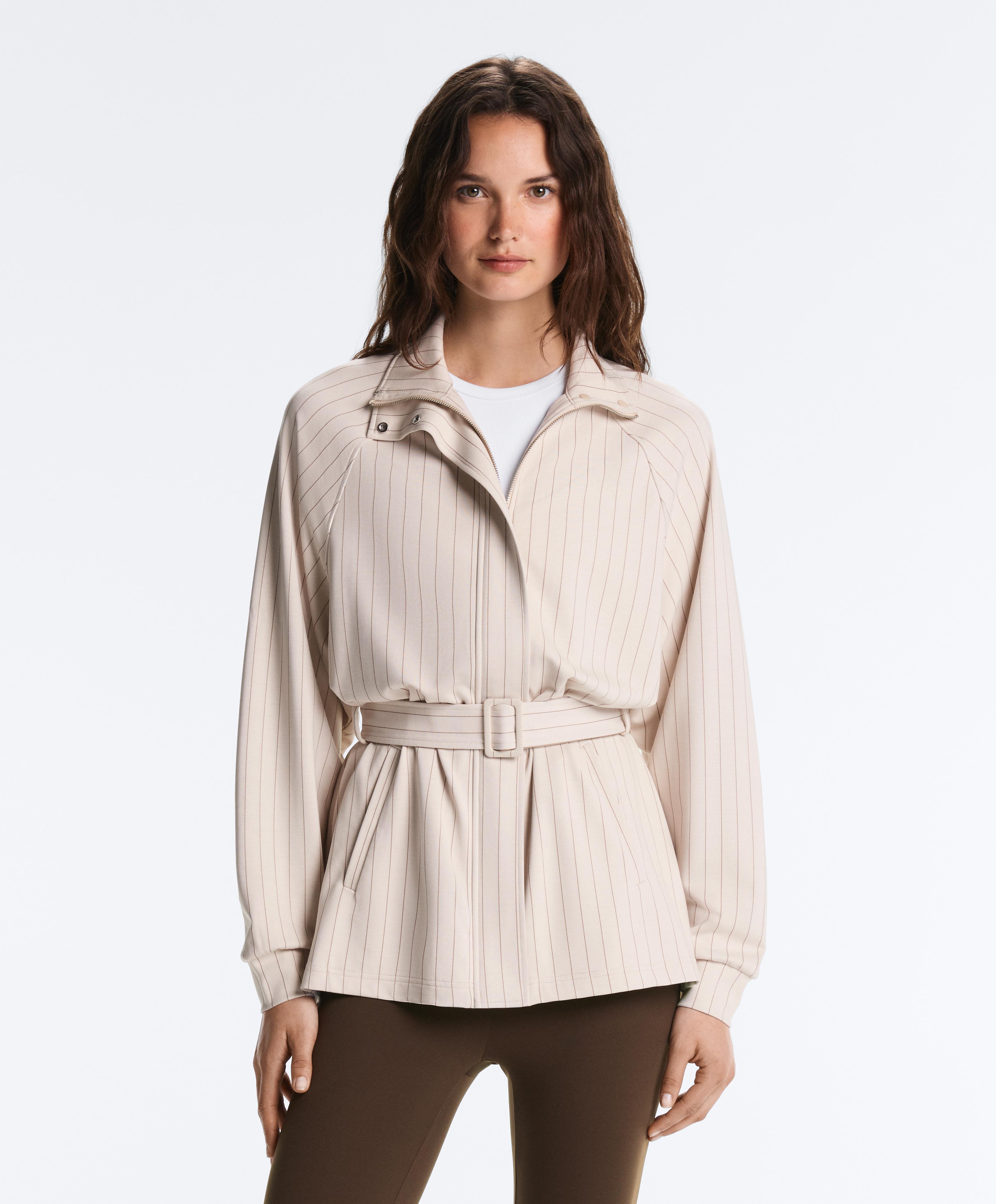Striped soft-touch belted jacket — SANDY