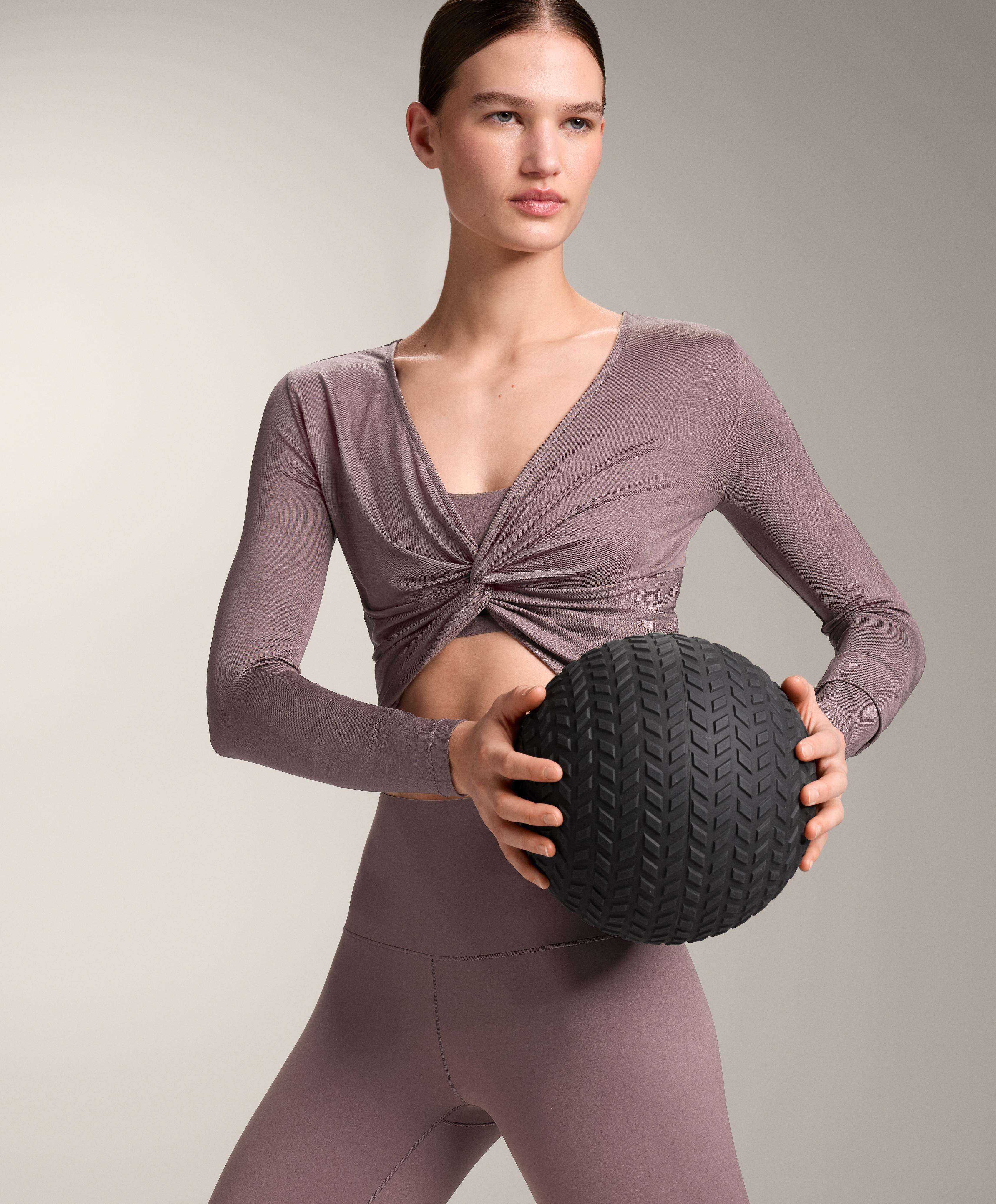 Multi-position long sleeve knotted lyocell blend T-shirt — GREY-LILAC