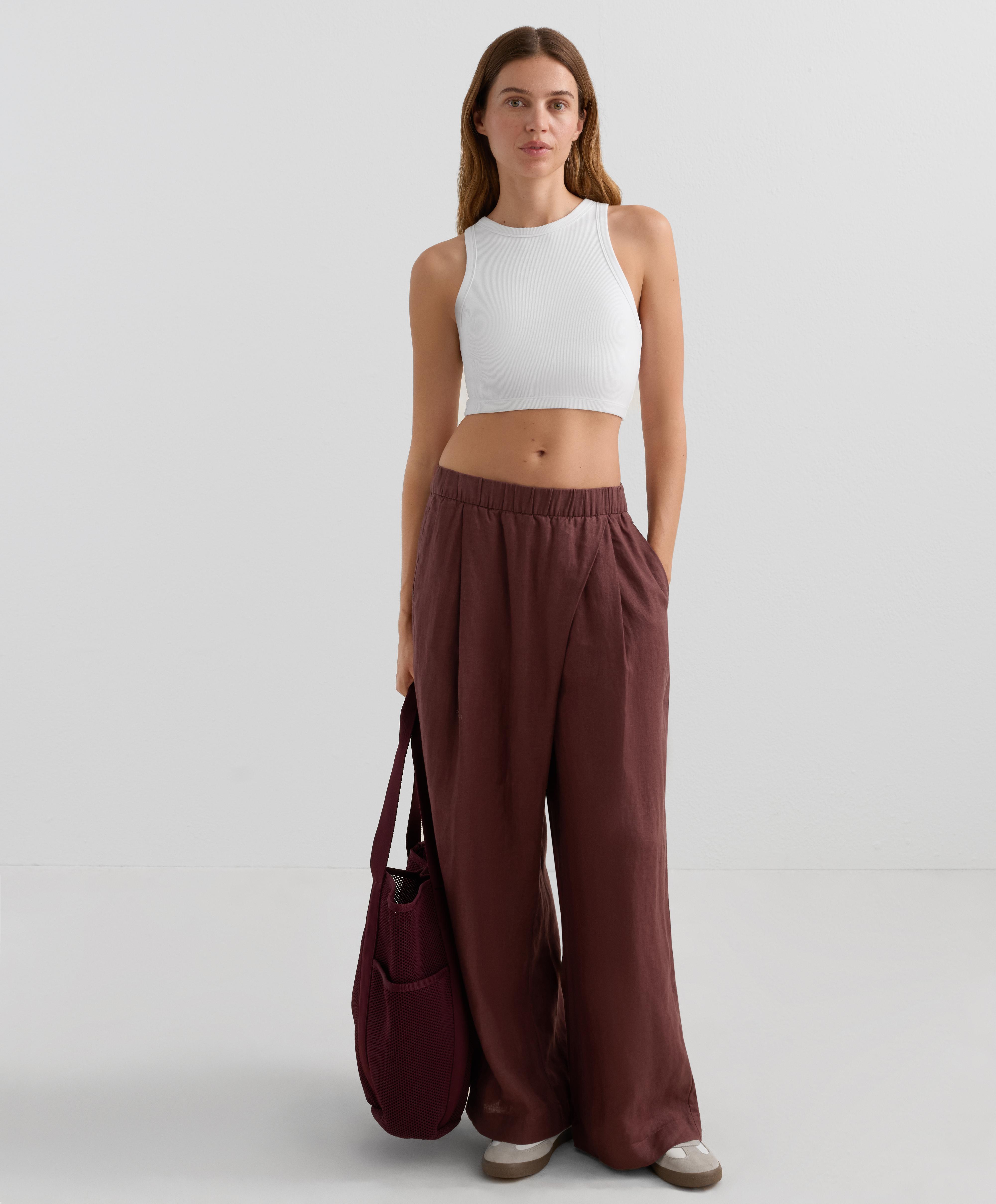 100% linen wide straight-leg trousers with crossover front 100% linen wide straight-leg trousers with crossover front