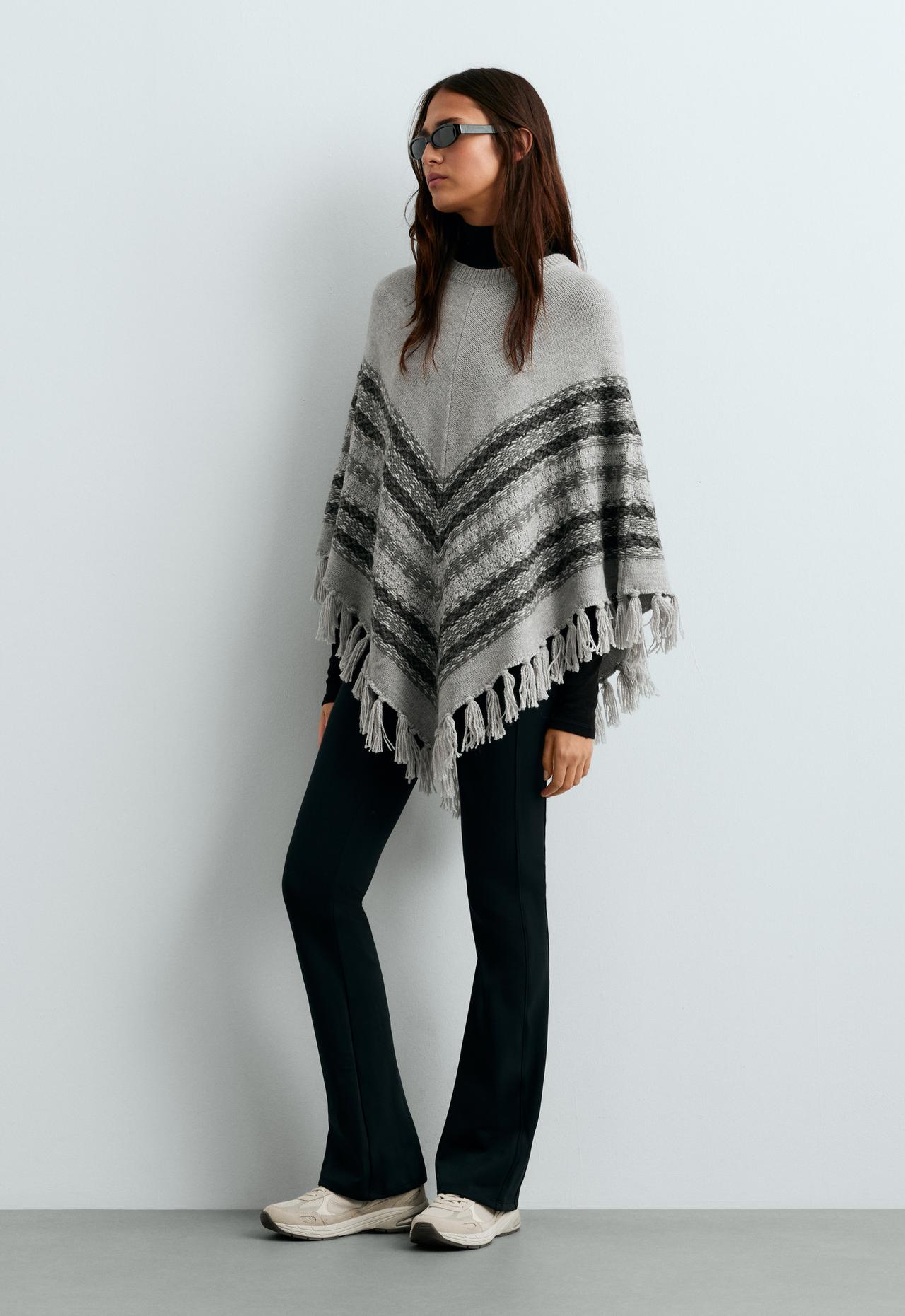 Knit poncho 30% wool — MOTTLED GREY MELANGE