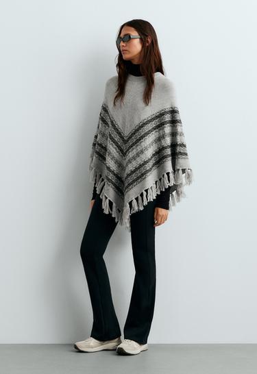 Knit poncho 30% wool — MOTTLED GREY MELANGE 1