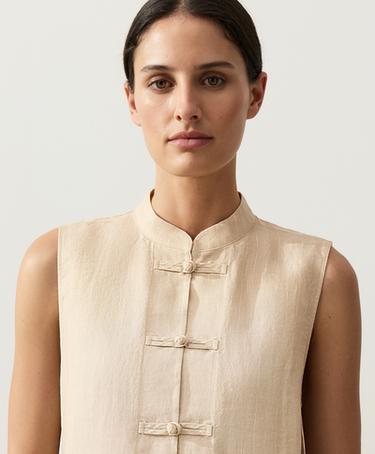 100% linen sleeveless stand-up collar shirt — SANDY           3