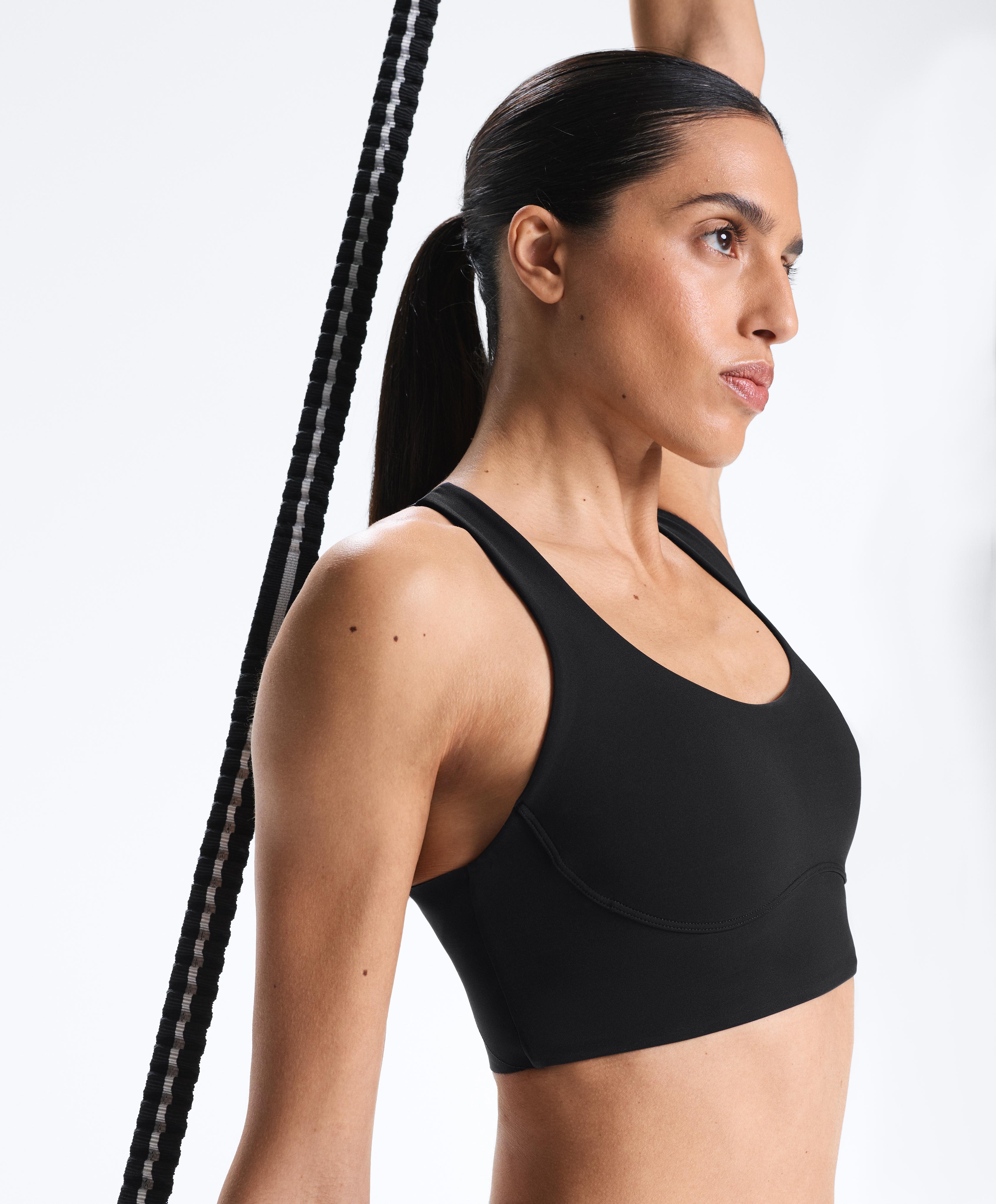 Medium-support compressive bra with cups — BLACK