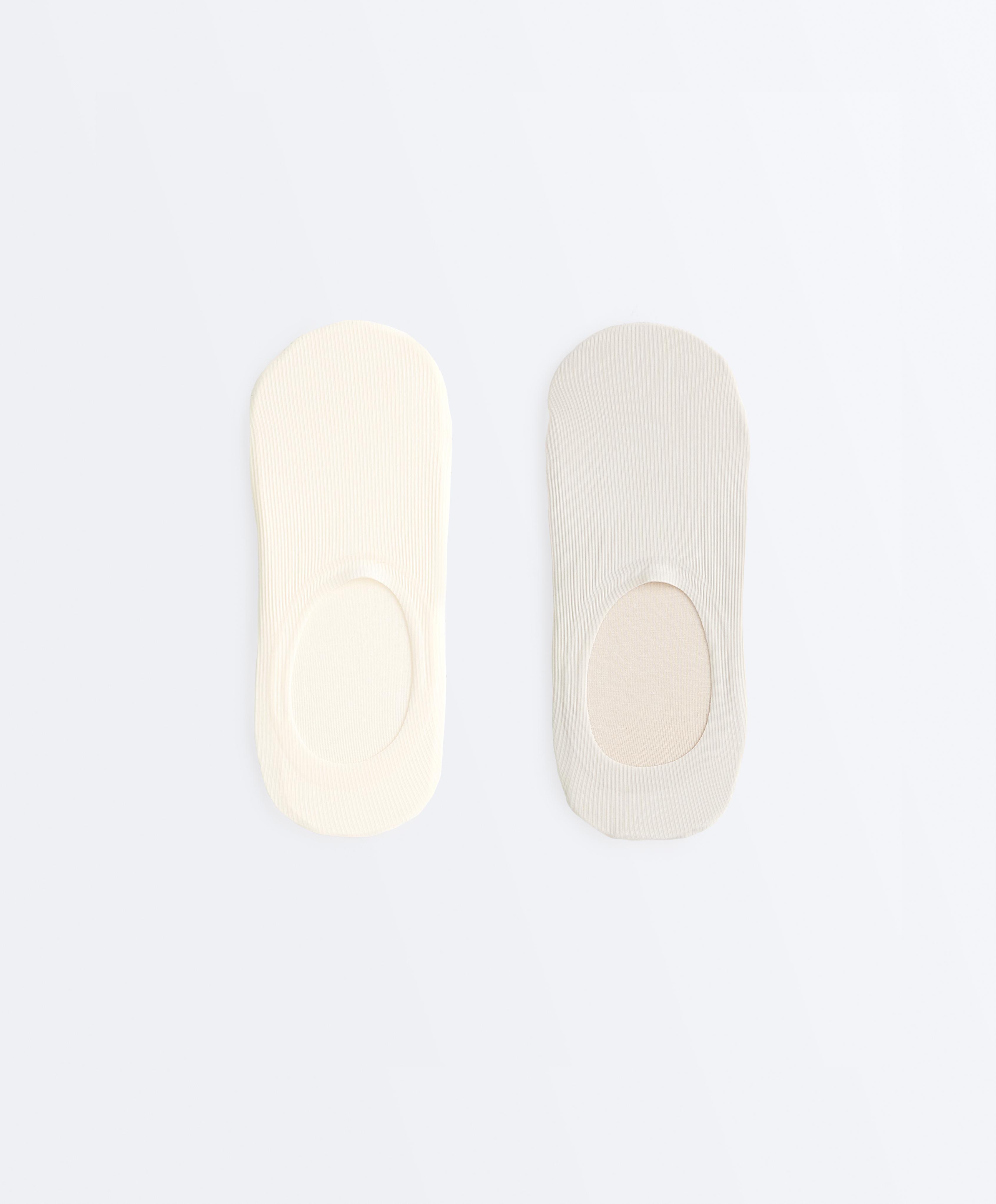 2 pairs of microfibre rib high-cut invisible socks — LIGHT STONE