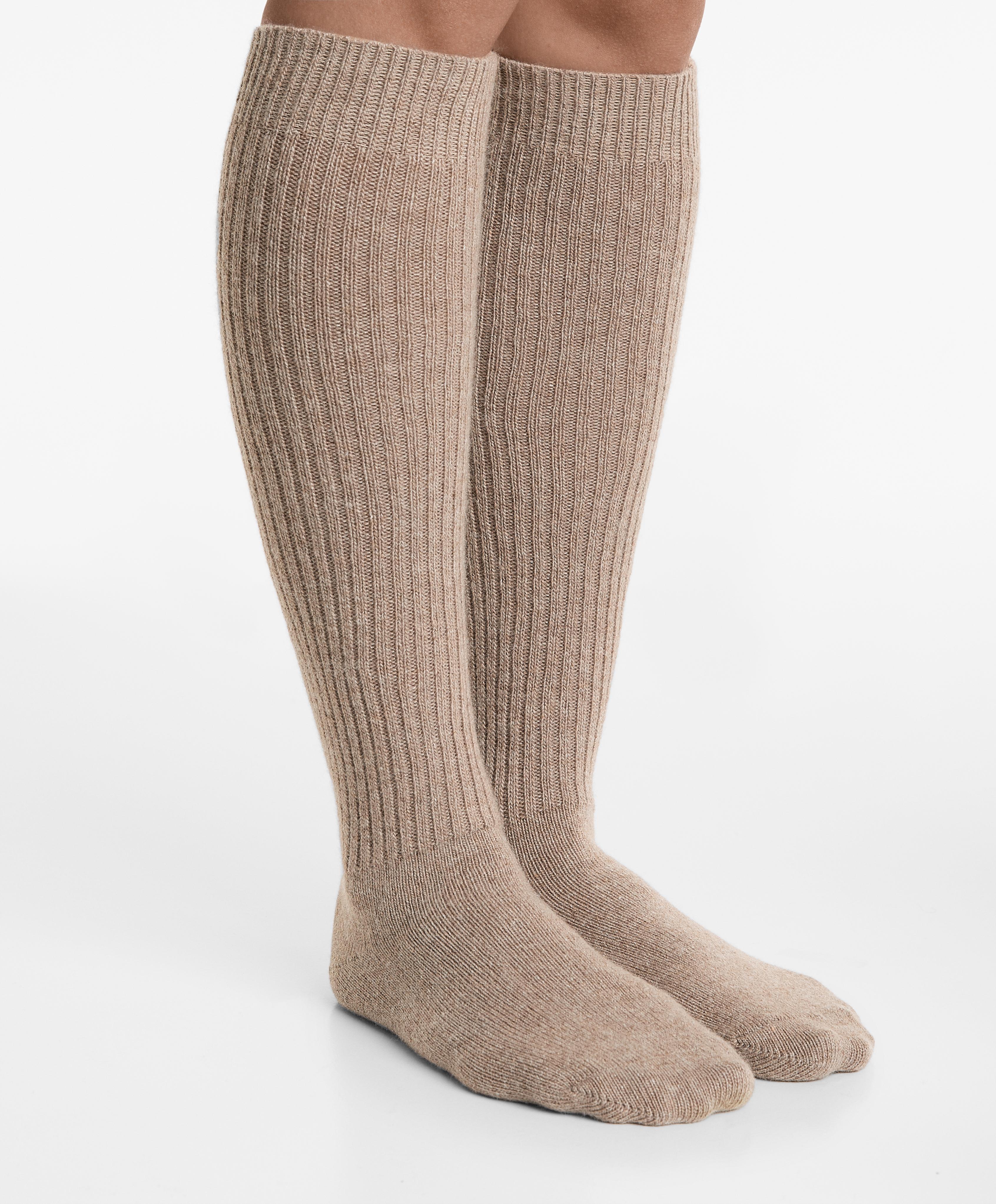 18% cashmere 13% wool long socks — TAN MELANGE