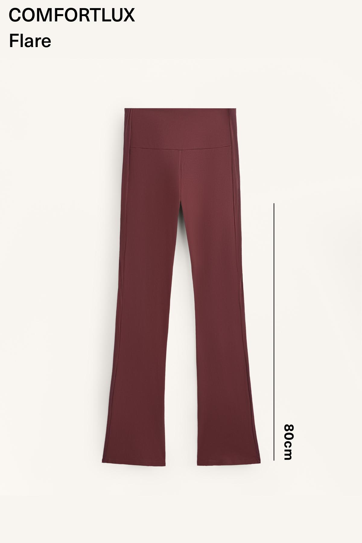High-rise Comfortlux rib flare trousers — MAROON