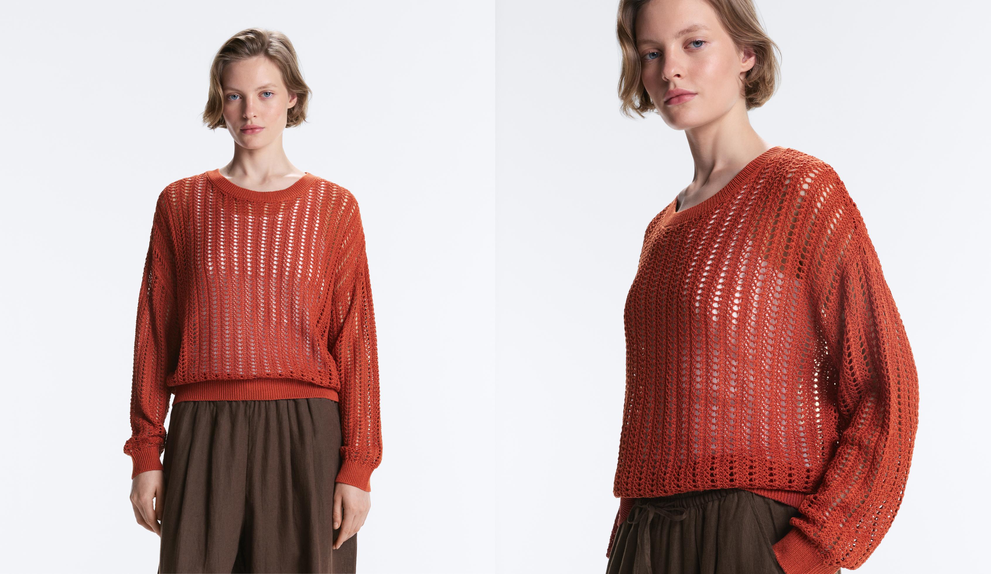 Open knit rib jumper — BURNT ORANGE