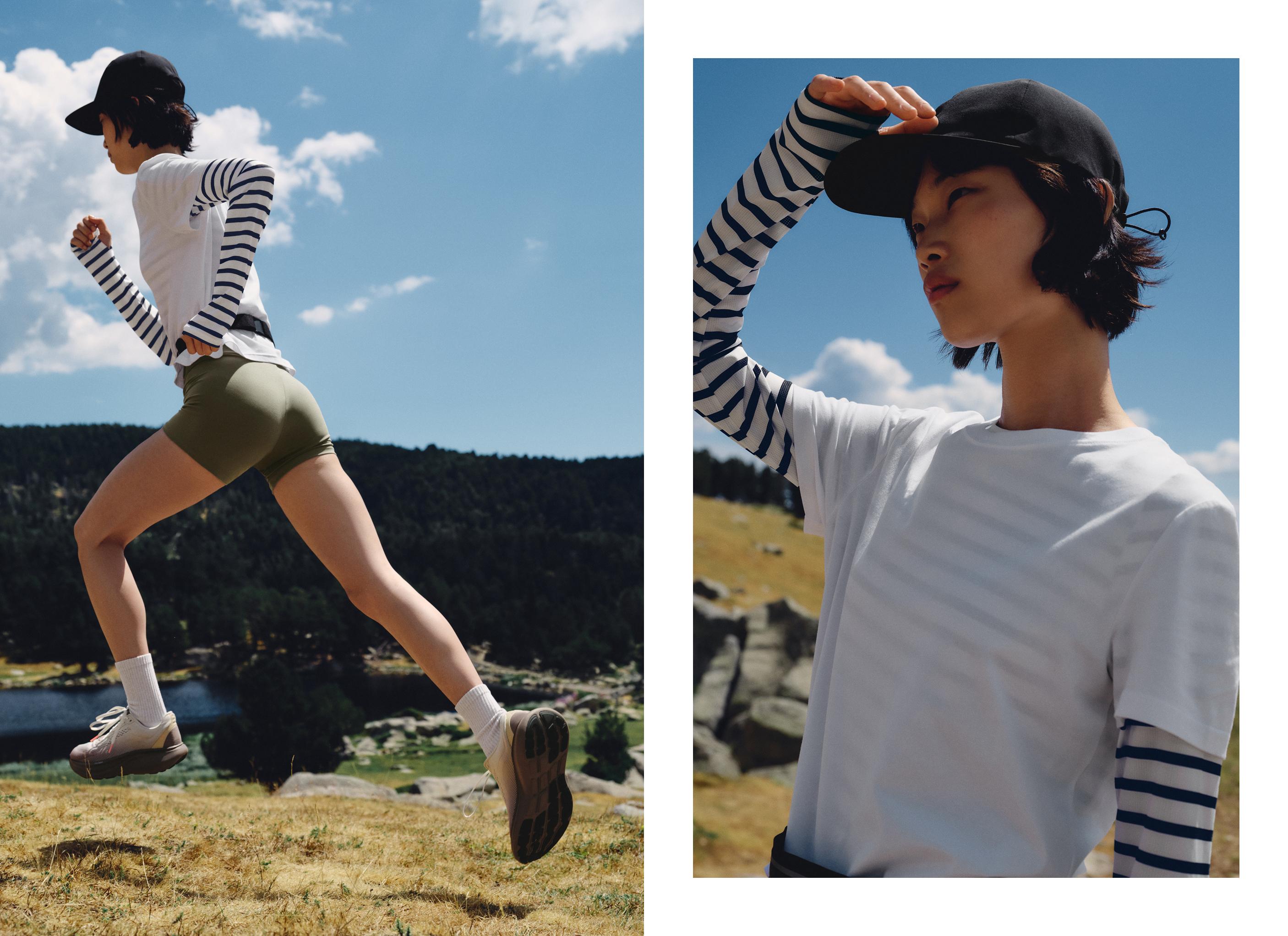 Striped long-sleeve technical T-shirt — BLACK