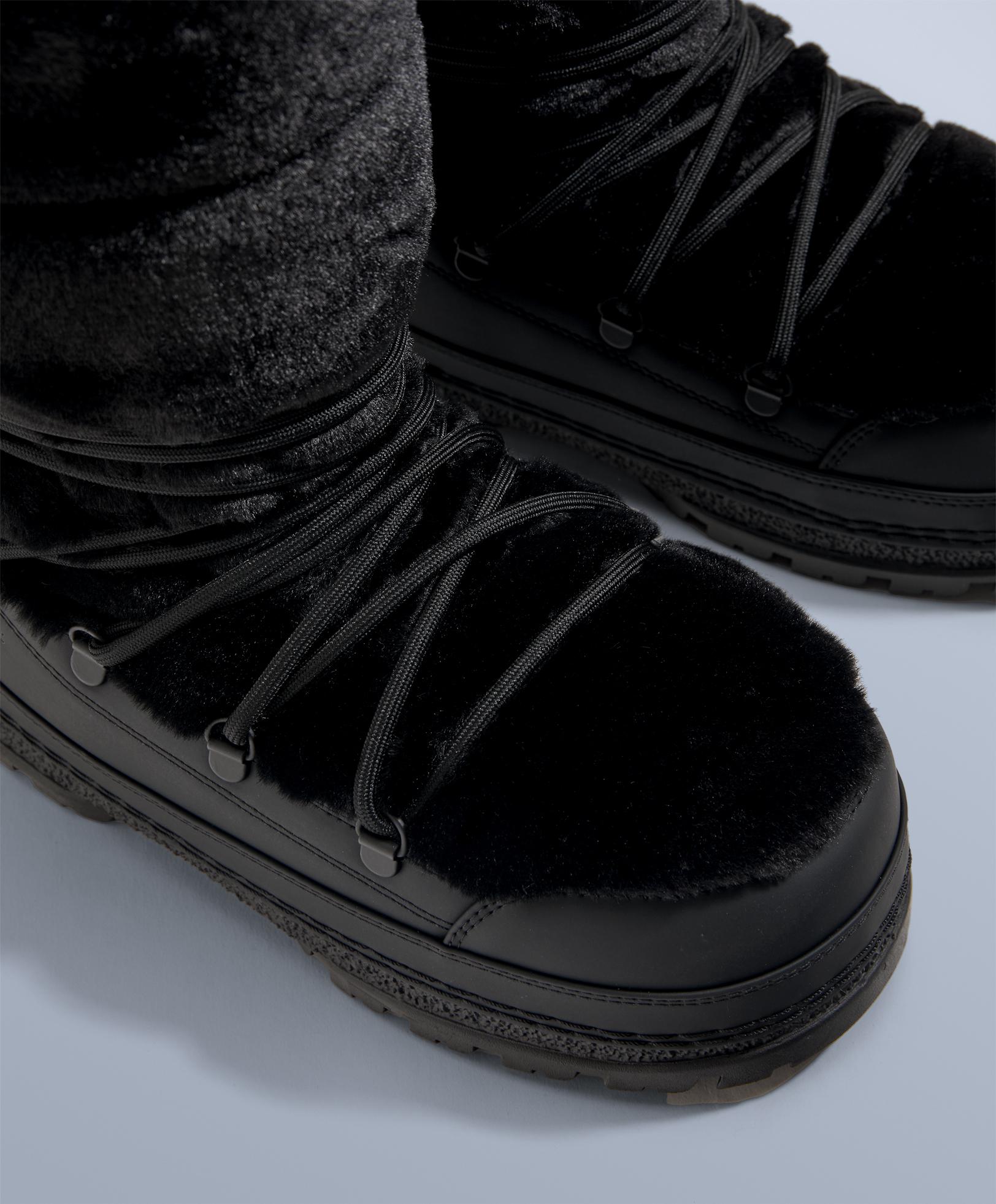 Lace-up technical faux fur boots — BLACK