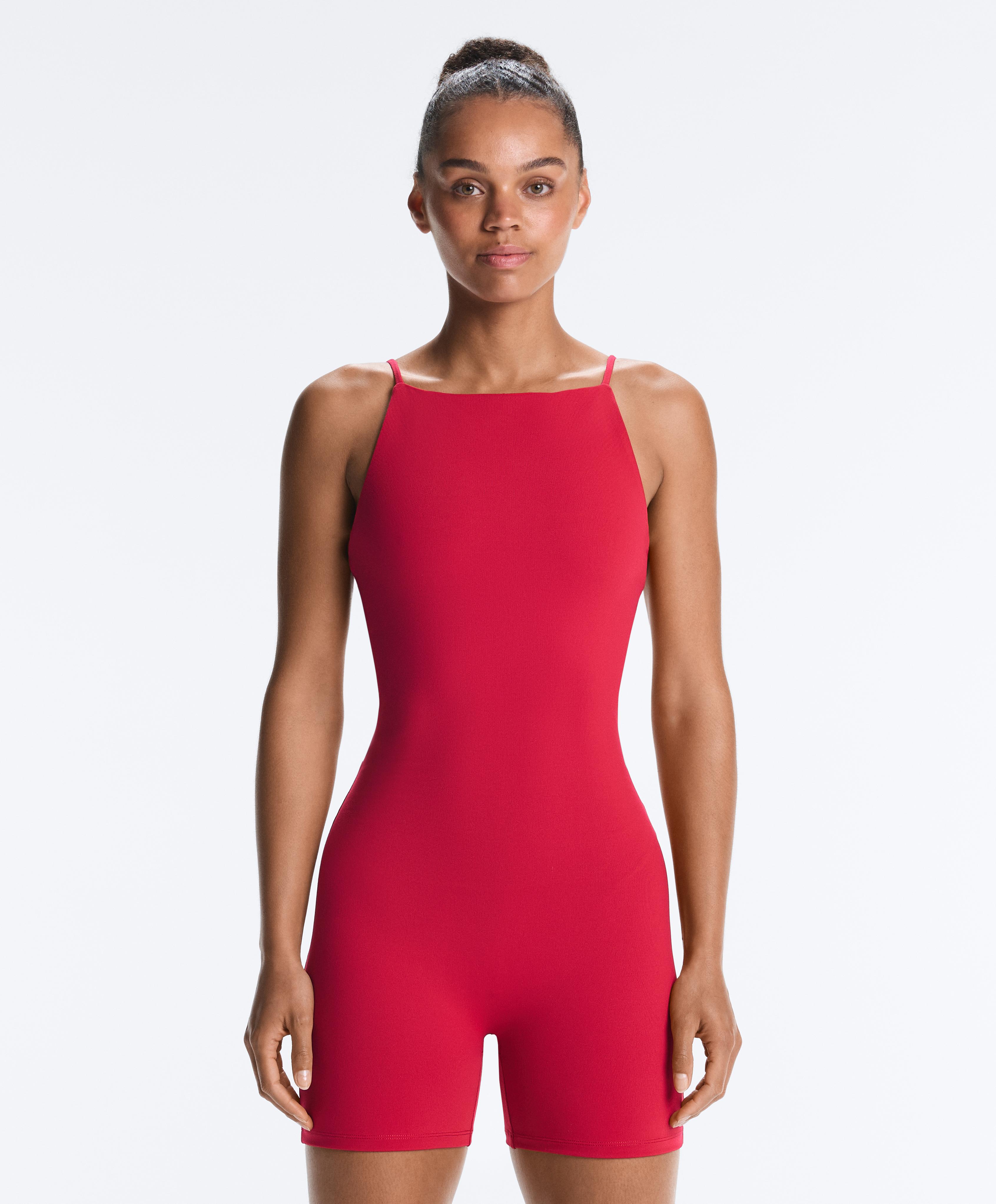 Evermove open-back short jumpsuit — RED