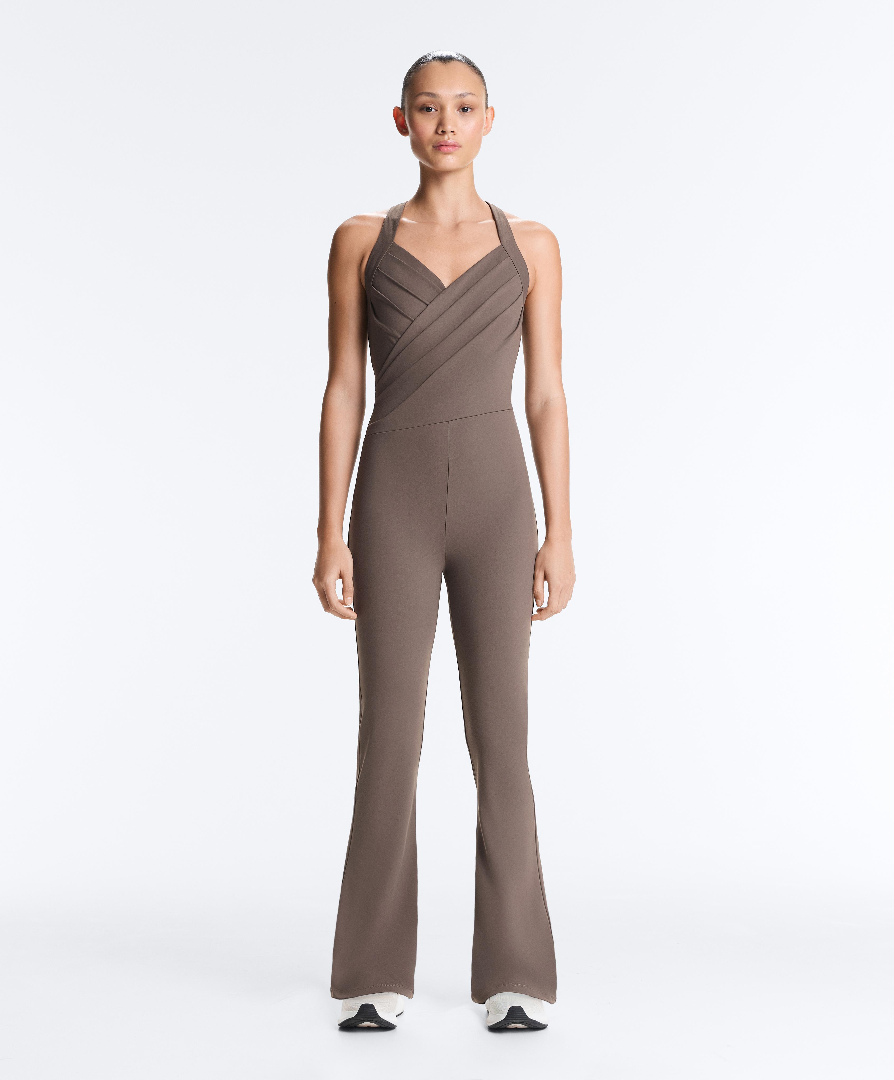 Crossover Comfortlux long flare jumpsuit — TAUPE-GREY 