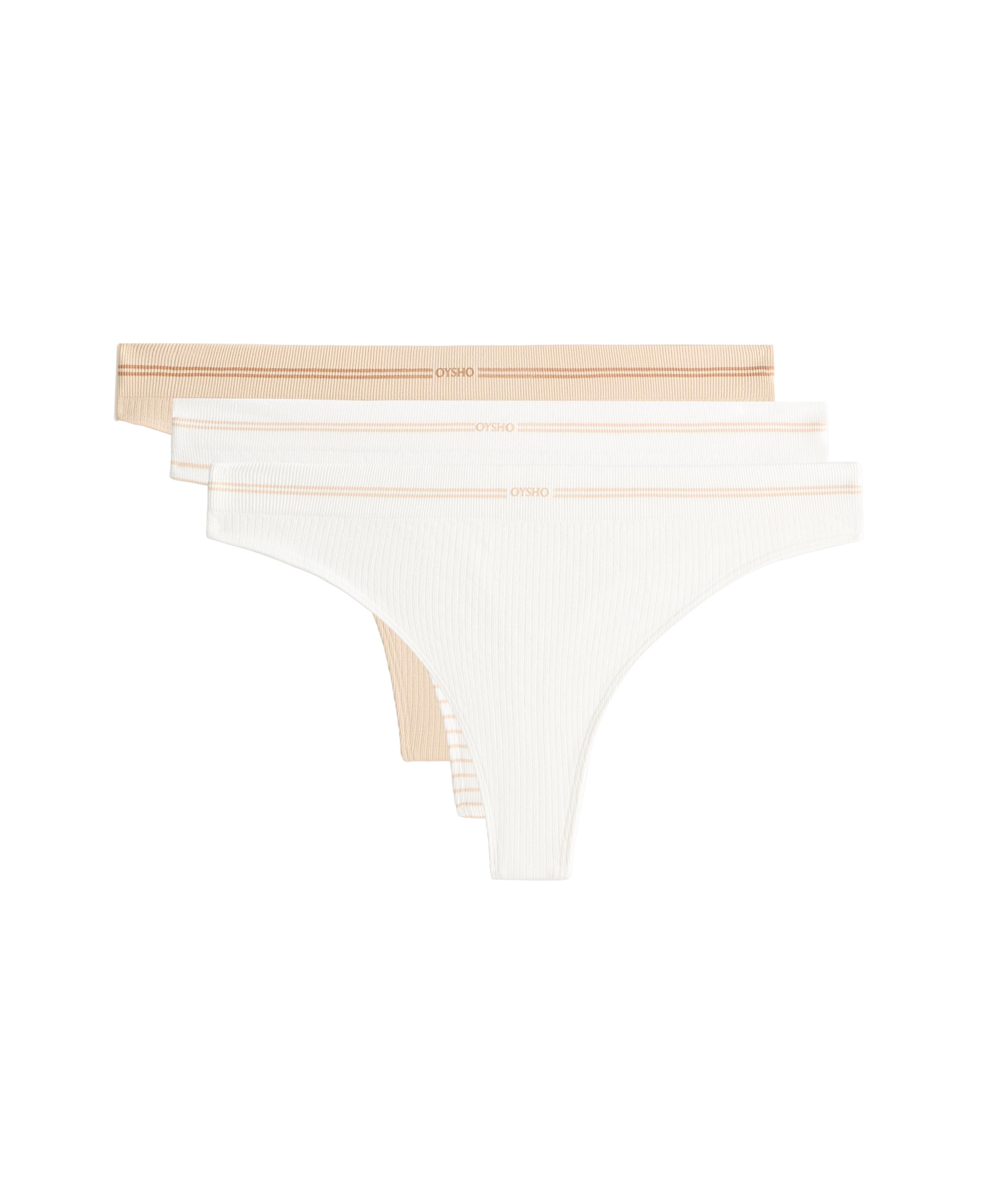 3 seamless rib polyamide blend thongs — WHITE